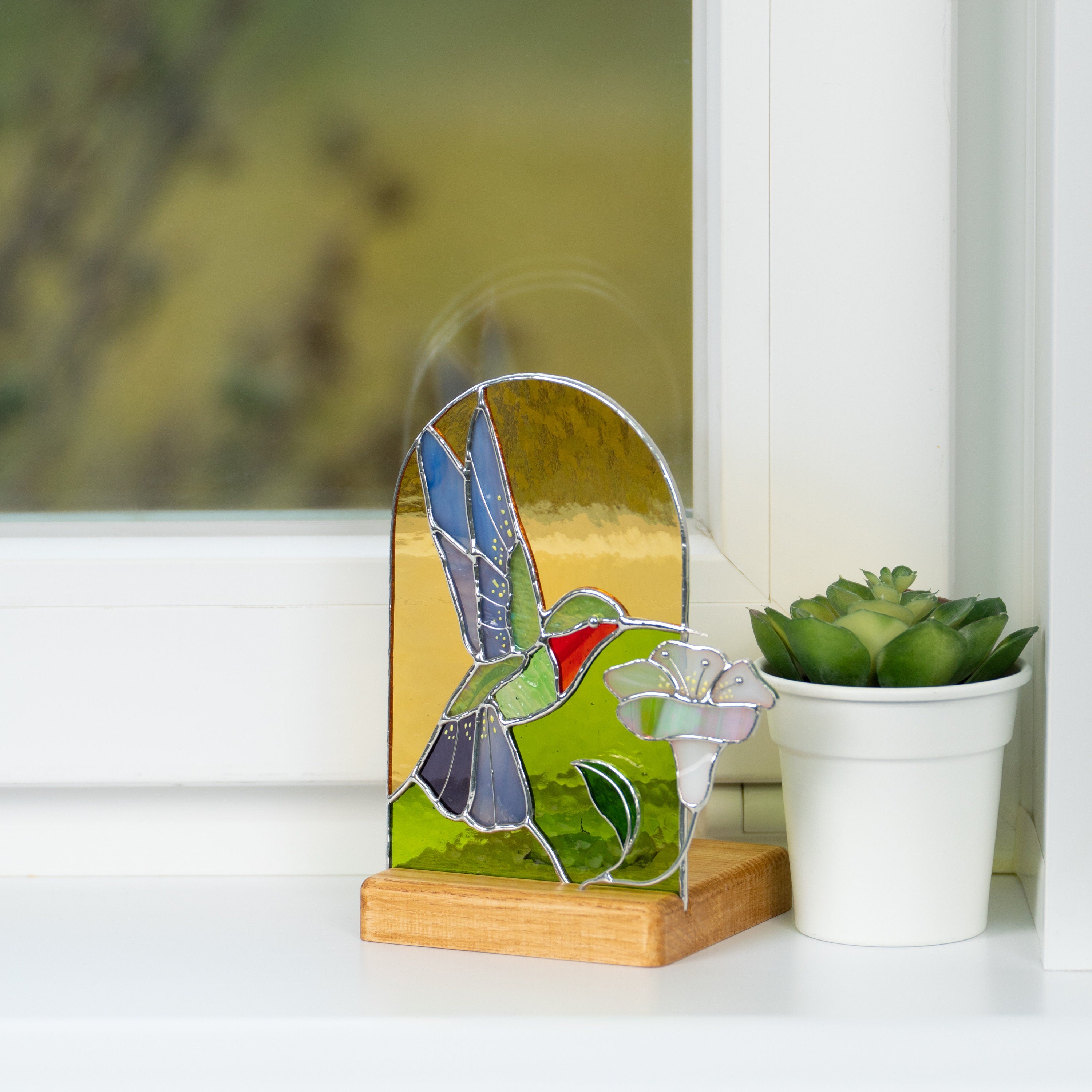 Hummingbird stained glass candle holder Big sister gift Stained glass bird suncatcher Custom stained glass panel Hummingbird gifts