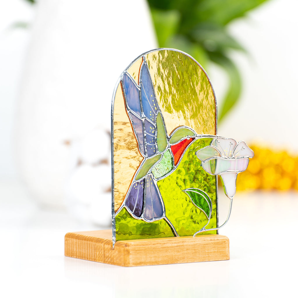 Hummingbird stained glass candle holder Big sister gift Stained glass bird suncatcher Custom stained glass panel Hummingbird gifts