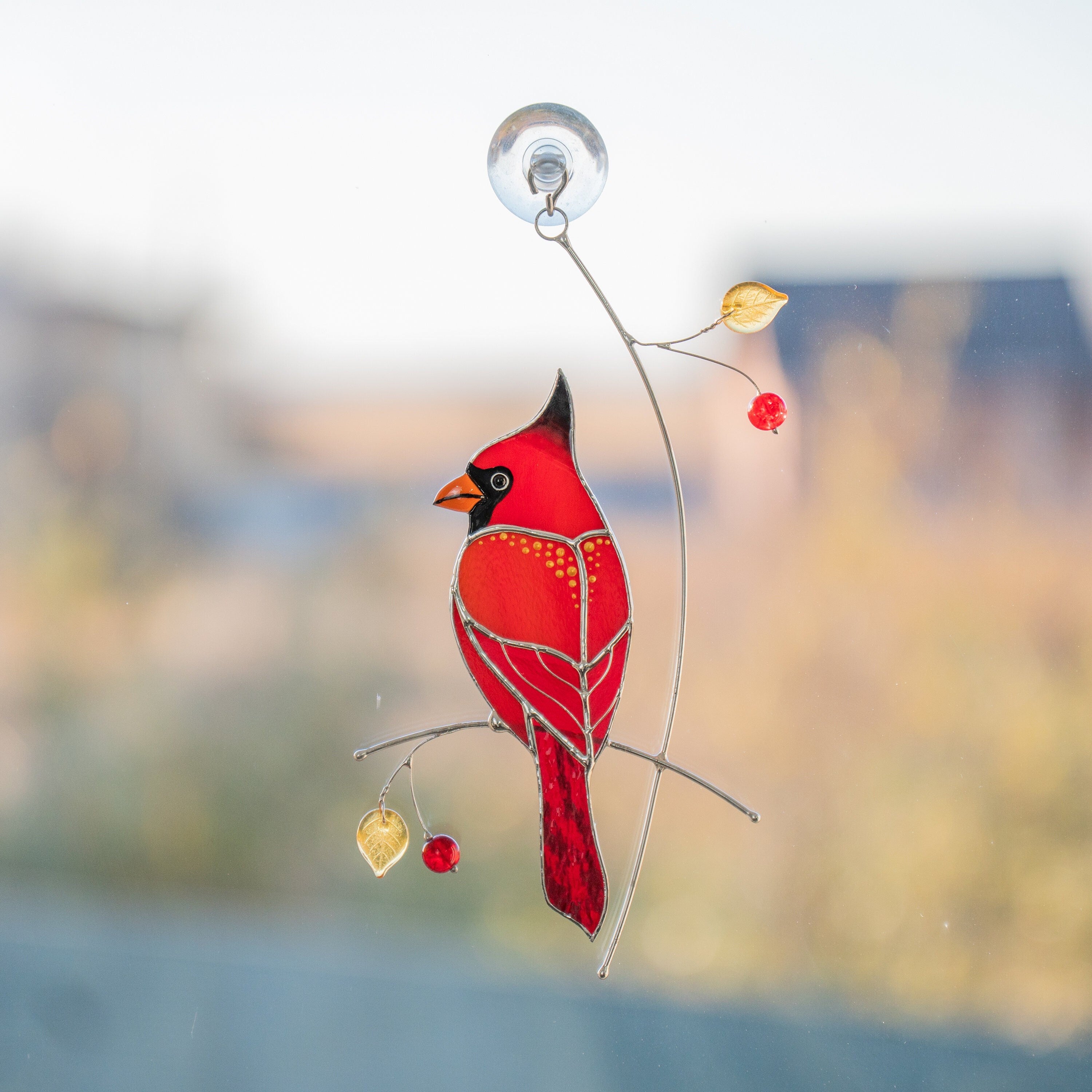 Cardinal stained glass memorial suncatcher Godfather gift Cardinal gifts stained glass window hangings Outdoor garden art
