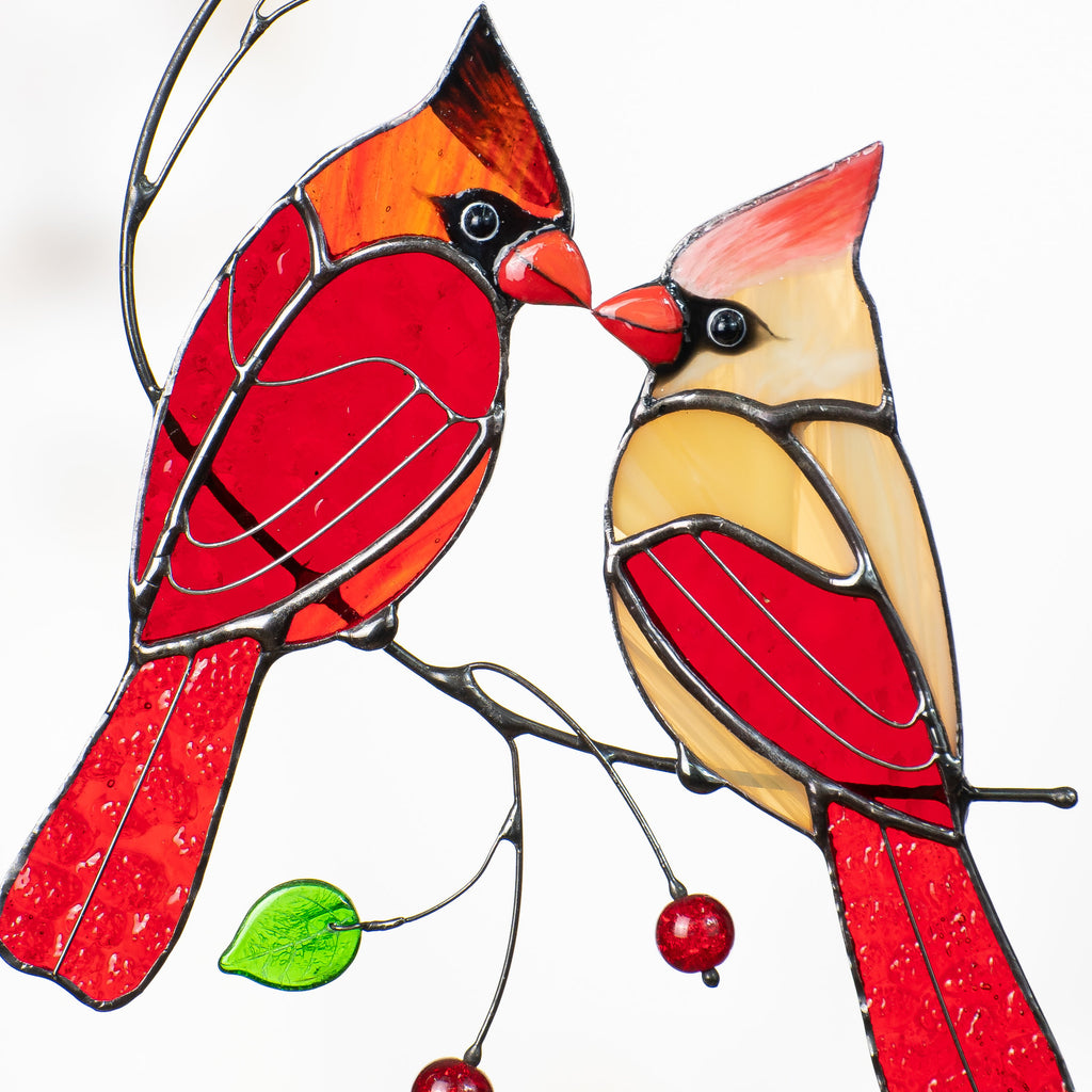 Cardinal stained glass window hangings Unique Gift For Mom Cardinal ornament Memorial suncatcher Unique garden gifts