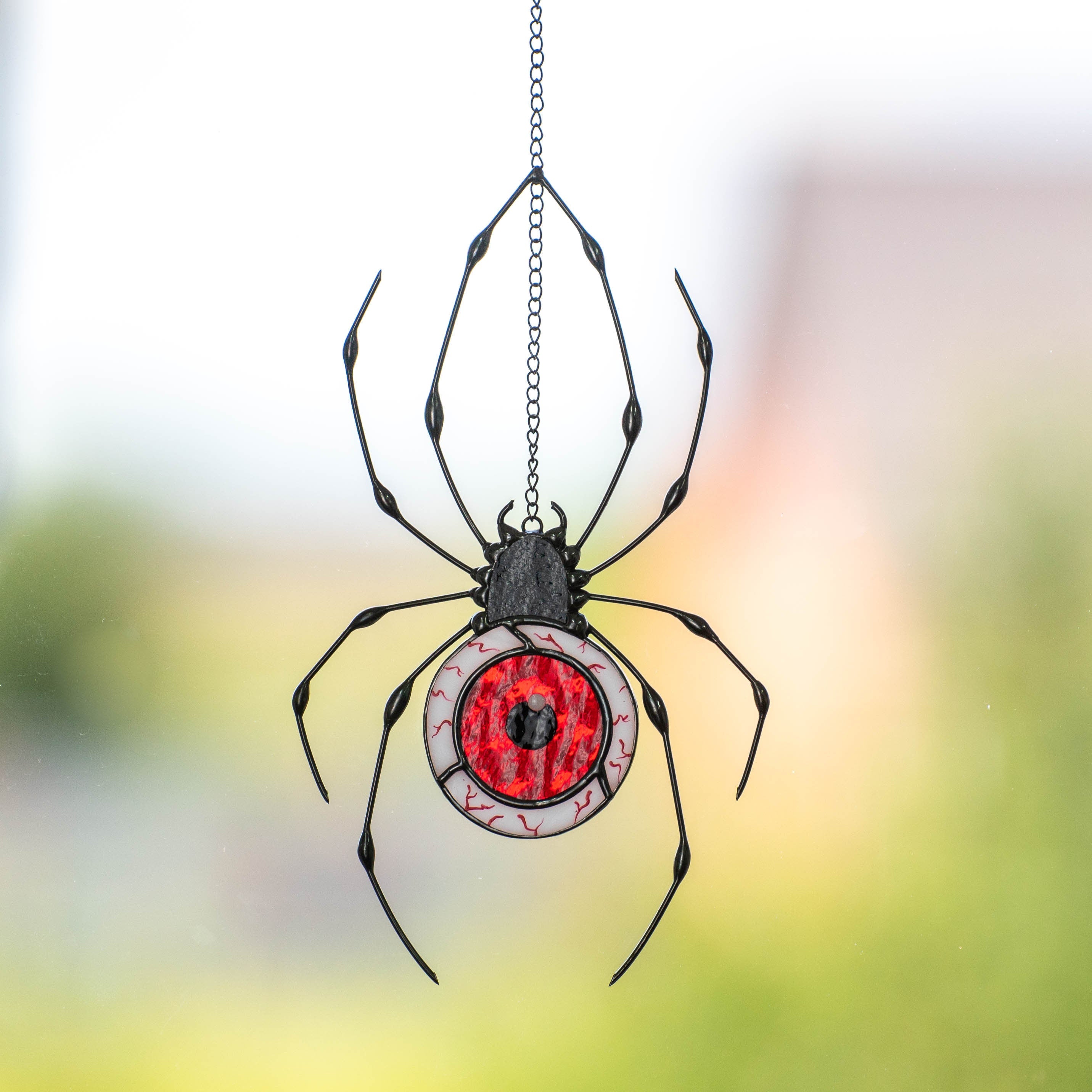 Spider stained glass window hangings Halloween stained glass suncatcher Human skull horror decor Halloween gifts