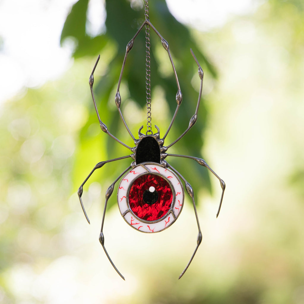 Spider stained glass window hangings Halloween stained glass suncatcher Human skull horror decor Halloween gifts