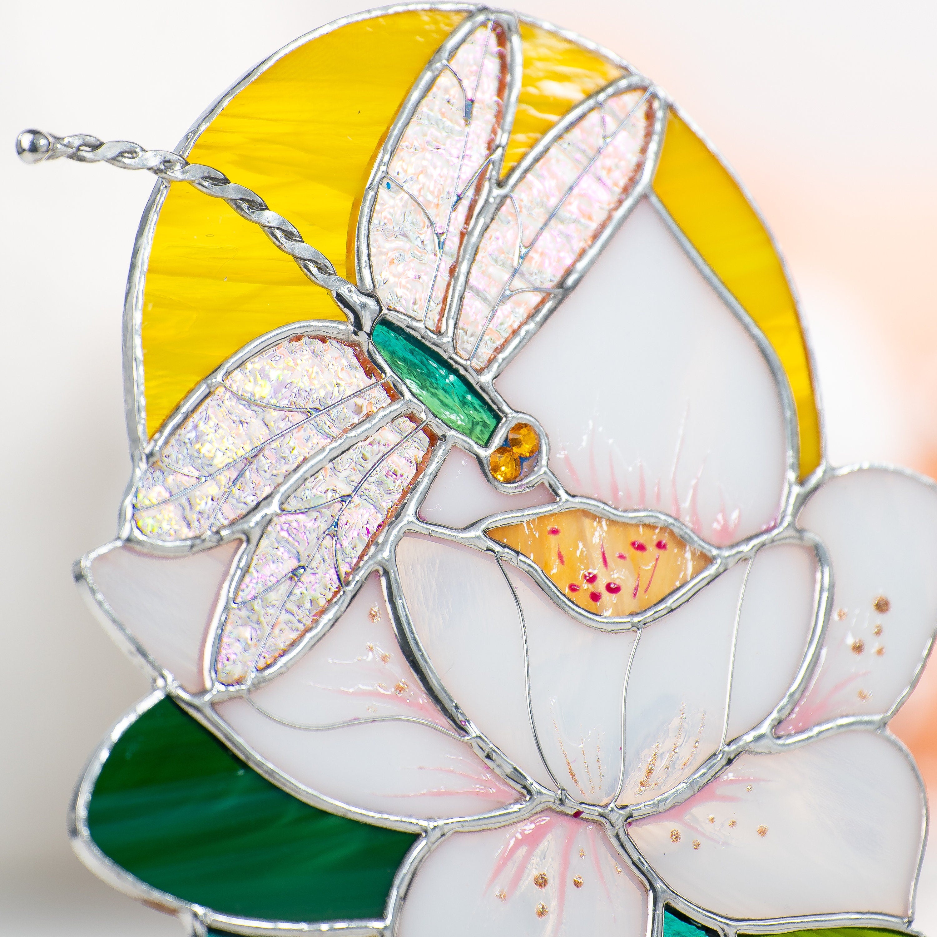 Dragonfly stained glass window wooden candle holder Daughter in law gift Custom stained glass flower suncatcher Dragonfly gifts