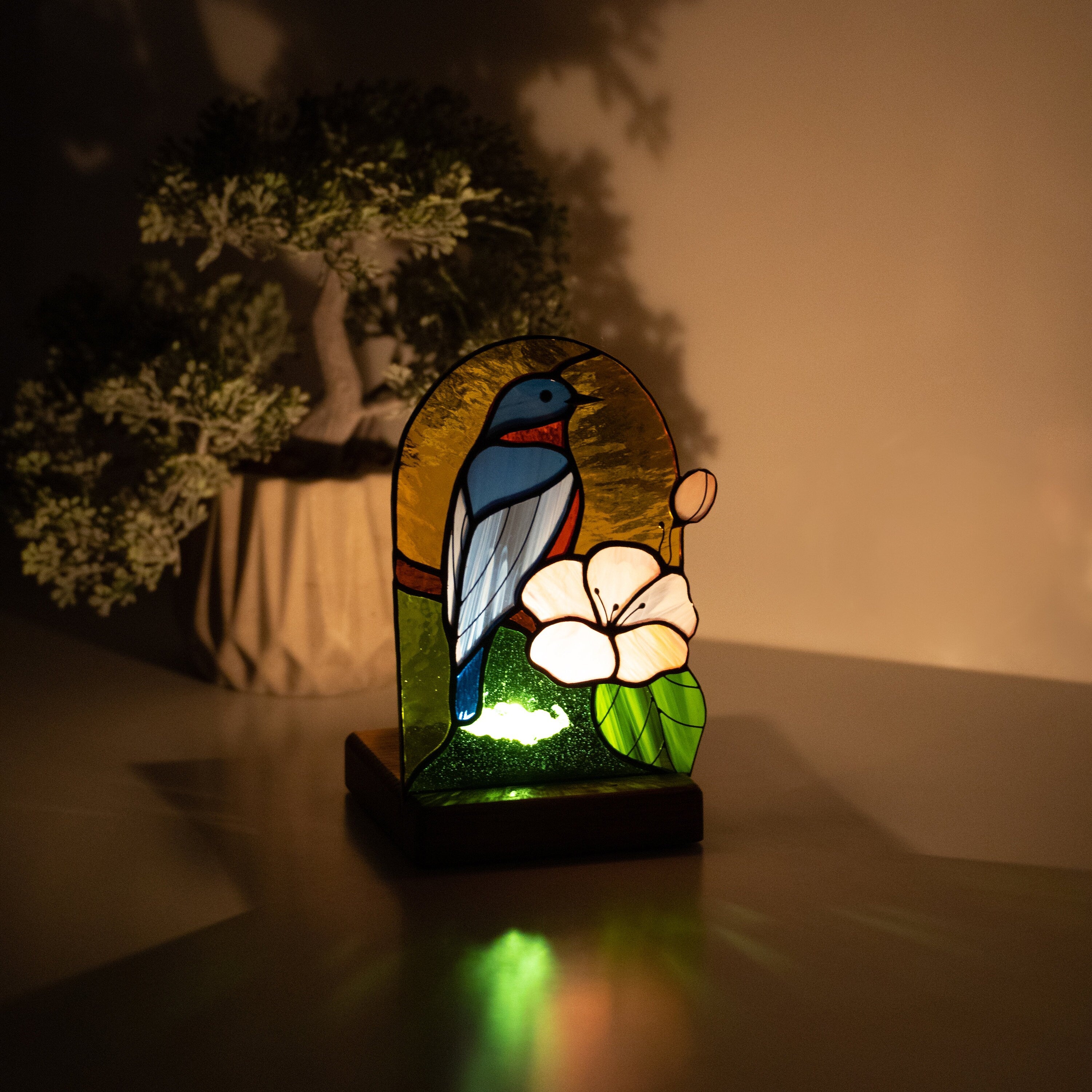 Bluebird stained glass panel House warming gifts new home New mom gift Stained glass candle holder Custom stained glass bird suncatcher