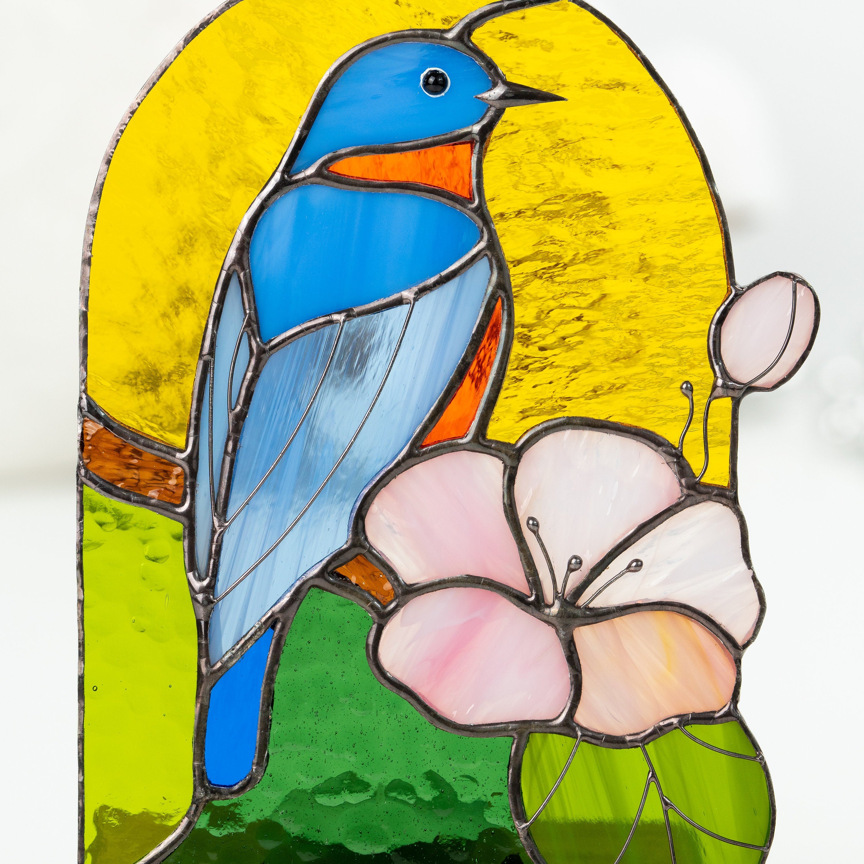 Bluebird stained glass panel House warming gifts new home New mom gift Stained glass candle holder Custom stained glass bird suncatcher
