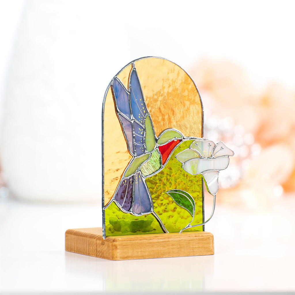 Hummingbird stained glass candle holder Big sister gift Stained glass bird suncatcher Custom stained glass panel Hummingbird gifts