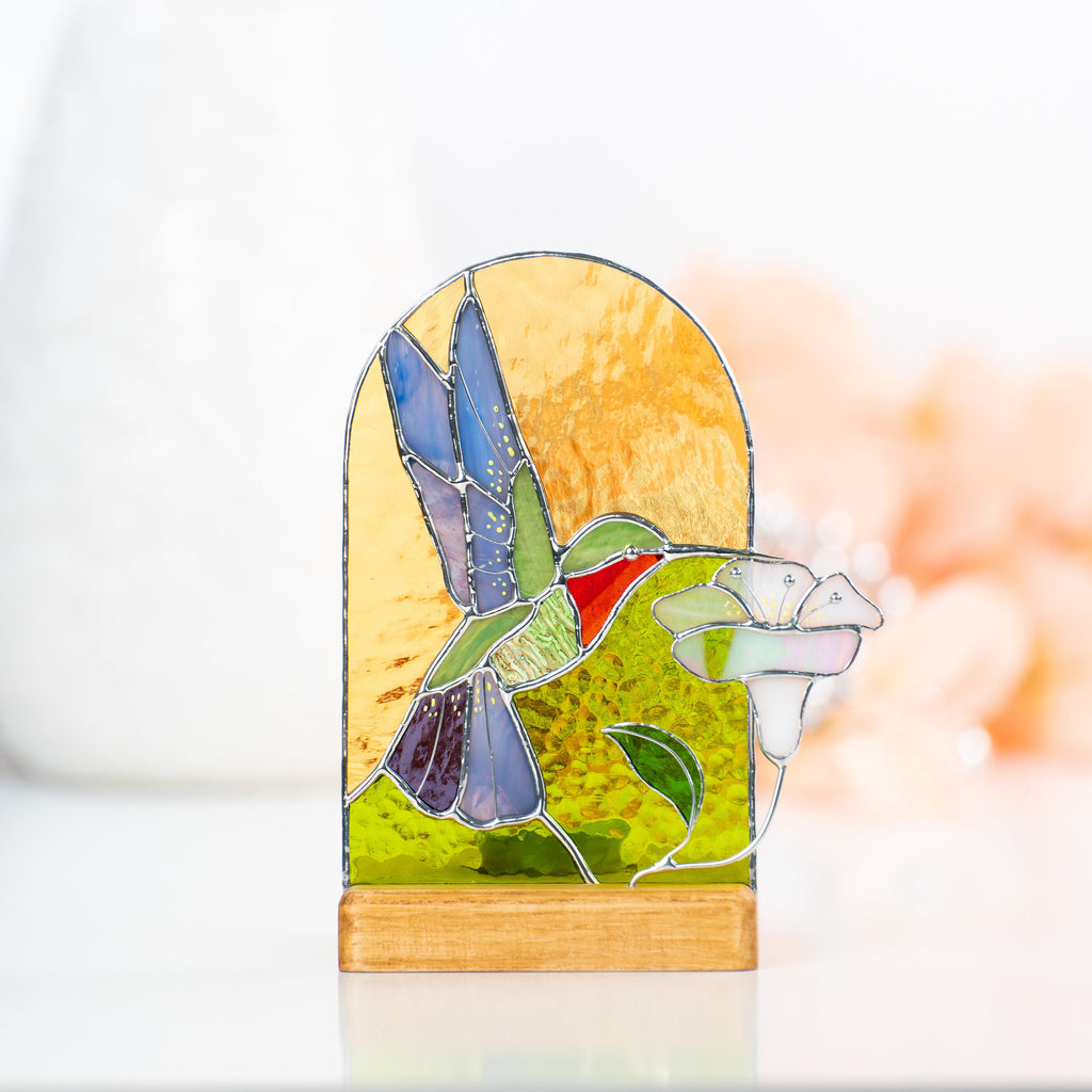 Hummingbird stained glass candle holder Big sister gift Stained glass bird suncatcher Custom stained glass panel Hummingbird gifts