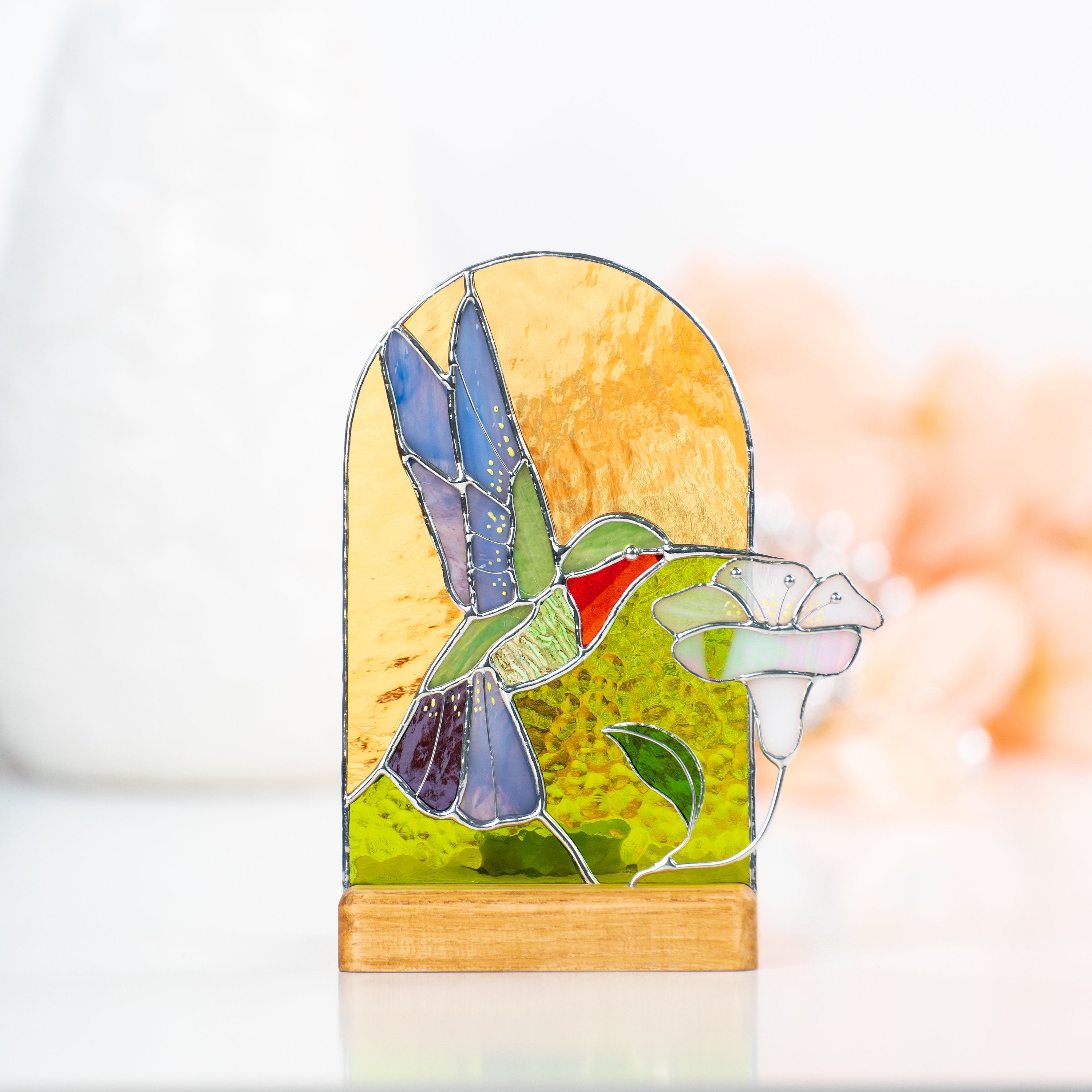 Hummingbird stained glass candle holder Big sister gift Stained glass bird suncatcher Custom stained glass panel Hummingbird gifts