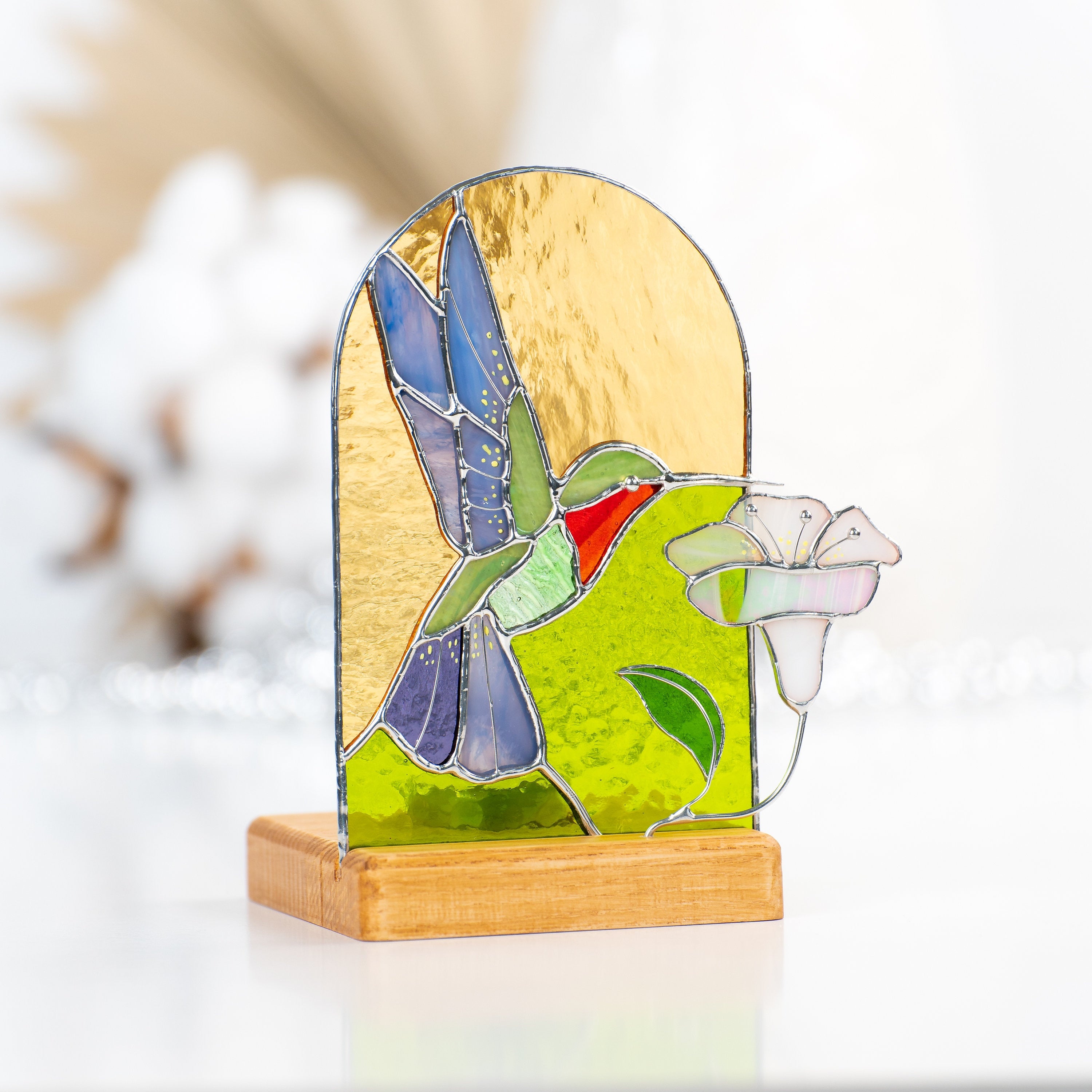 Hummingbird stained glass candle holder Big sister gift Stained glass bird suncatcher Custom stained glass panel Hummingbird gifts