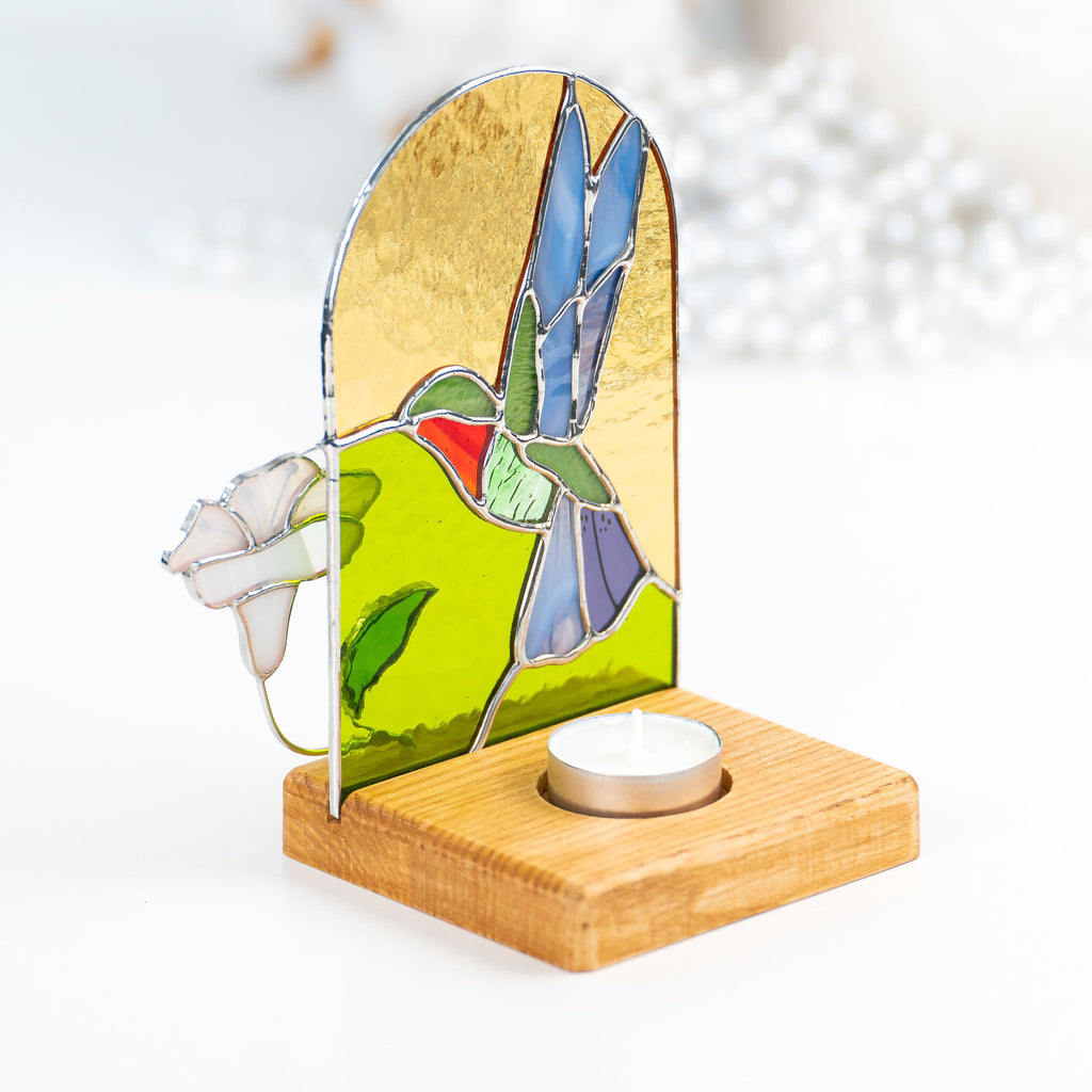 Hummingbird stained glass candle holder Big sister gift Stained glass bird suncatcher Custom stained glass panel Hummingbird gifts