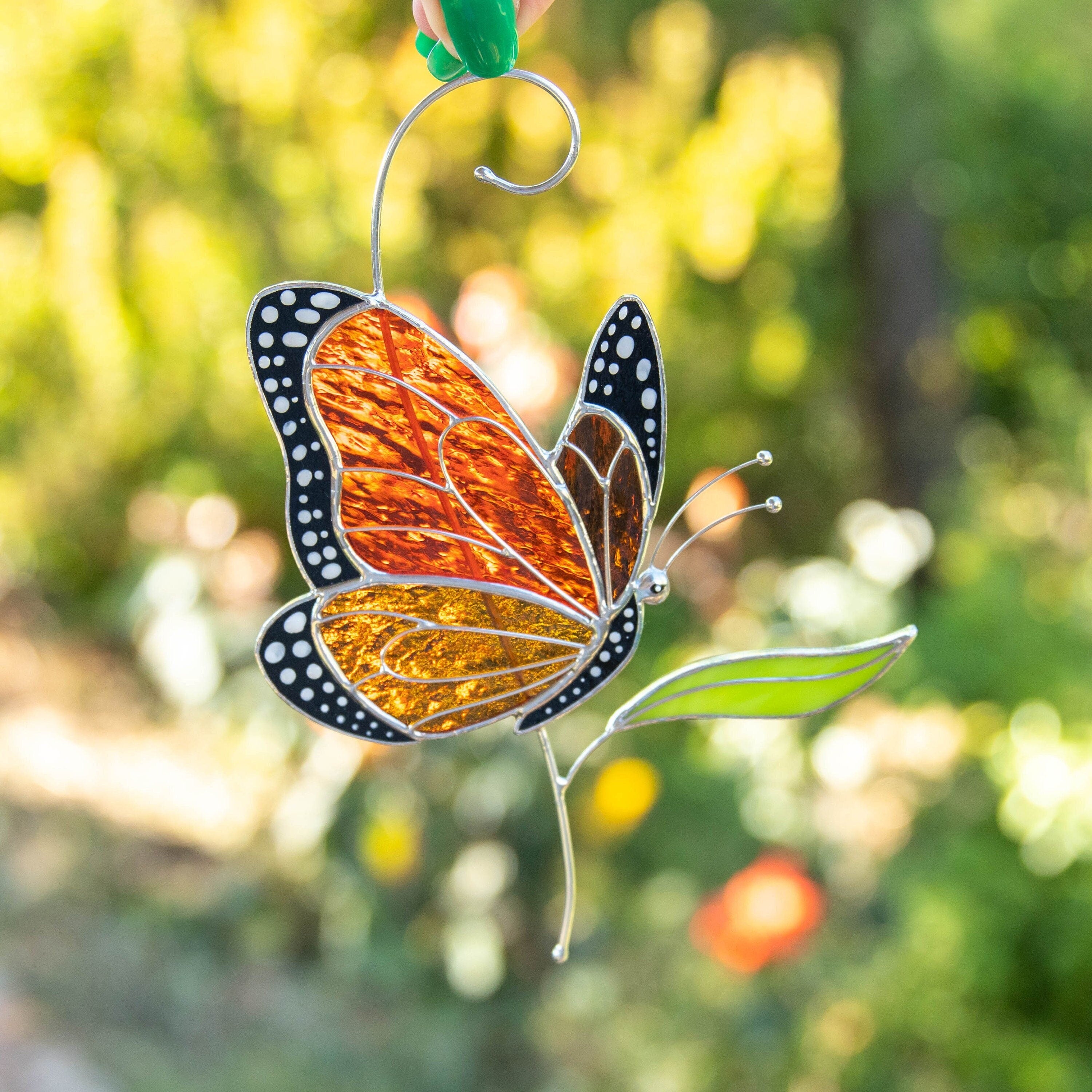 Butterfly stained glass window hanging Grandma gift Custom stained glass butterfly artwork Monarch butterfly wall art Custom suncatcher
