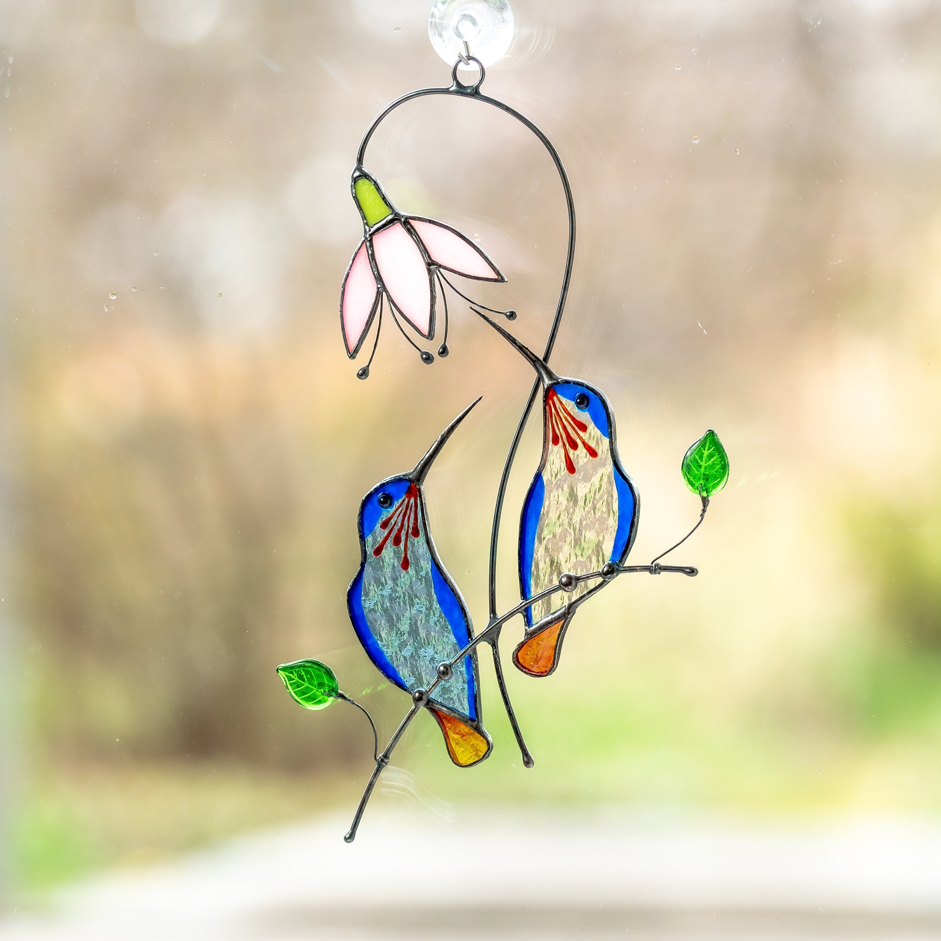 Hummingbird stained window hangings Unique gift for mom Hummingbird suncatcher Hummingbird gifts Mothers day gifts