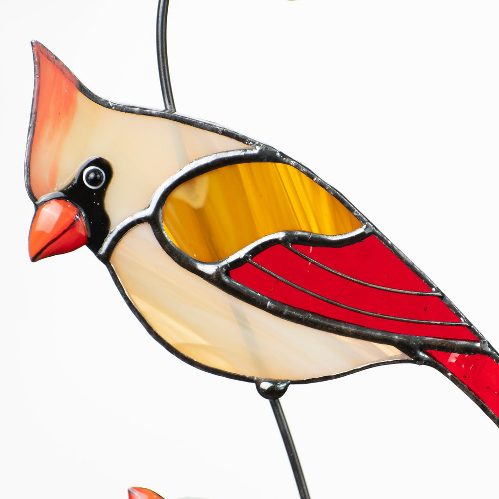 Stained glass cardinal ornament Best gift for mom Cardinal stained glass window hangings Garden art Modern stained glass bird suncatcher