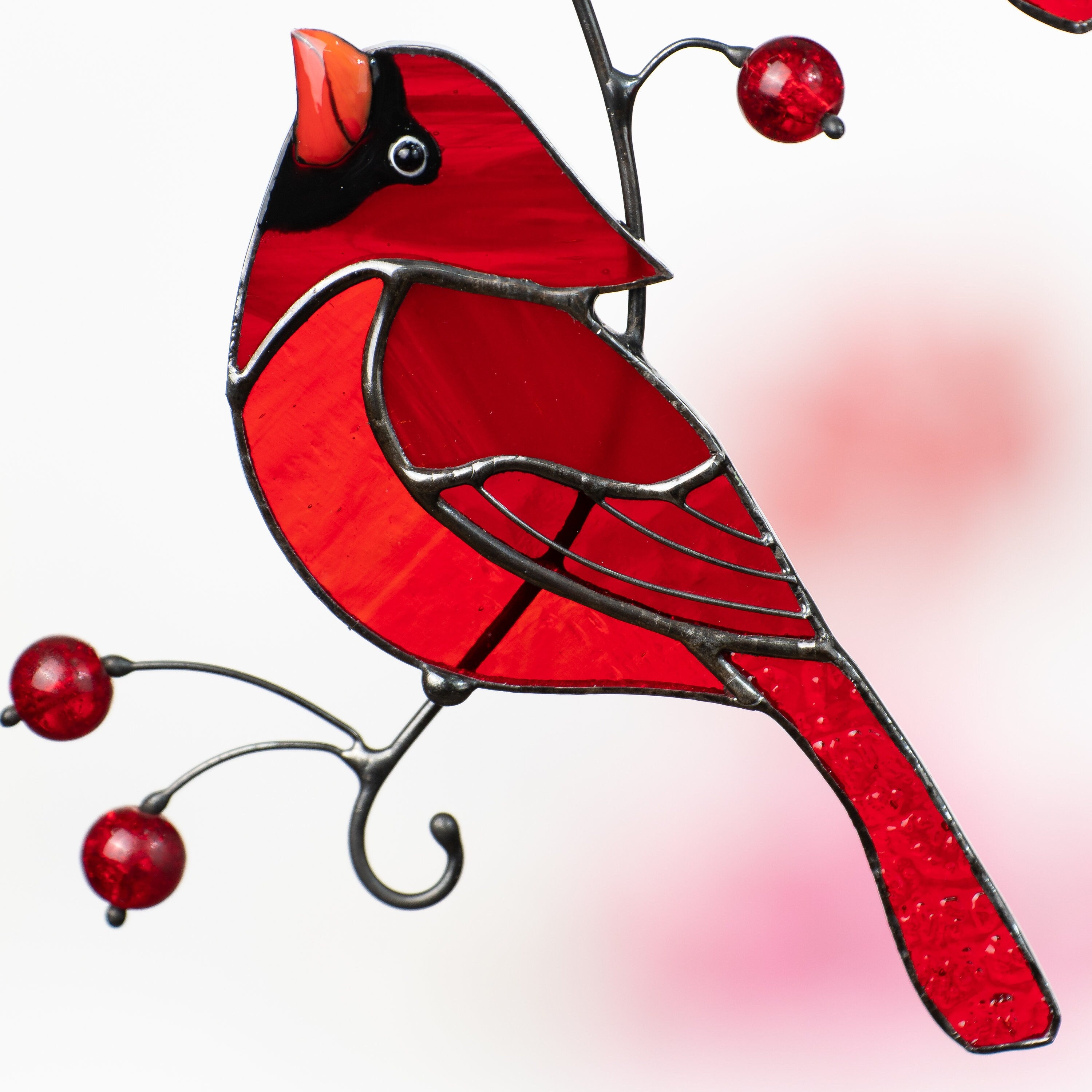 Stained glass cardinal ornament Best gift for mom Cardinal stained glass window hangings Garden art Modern stained glass bird suncatcher