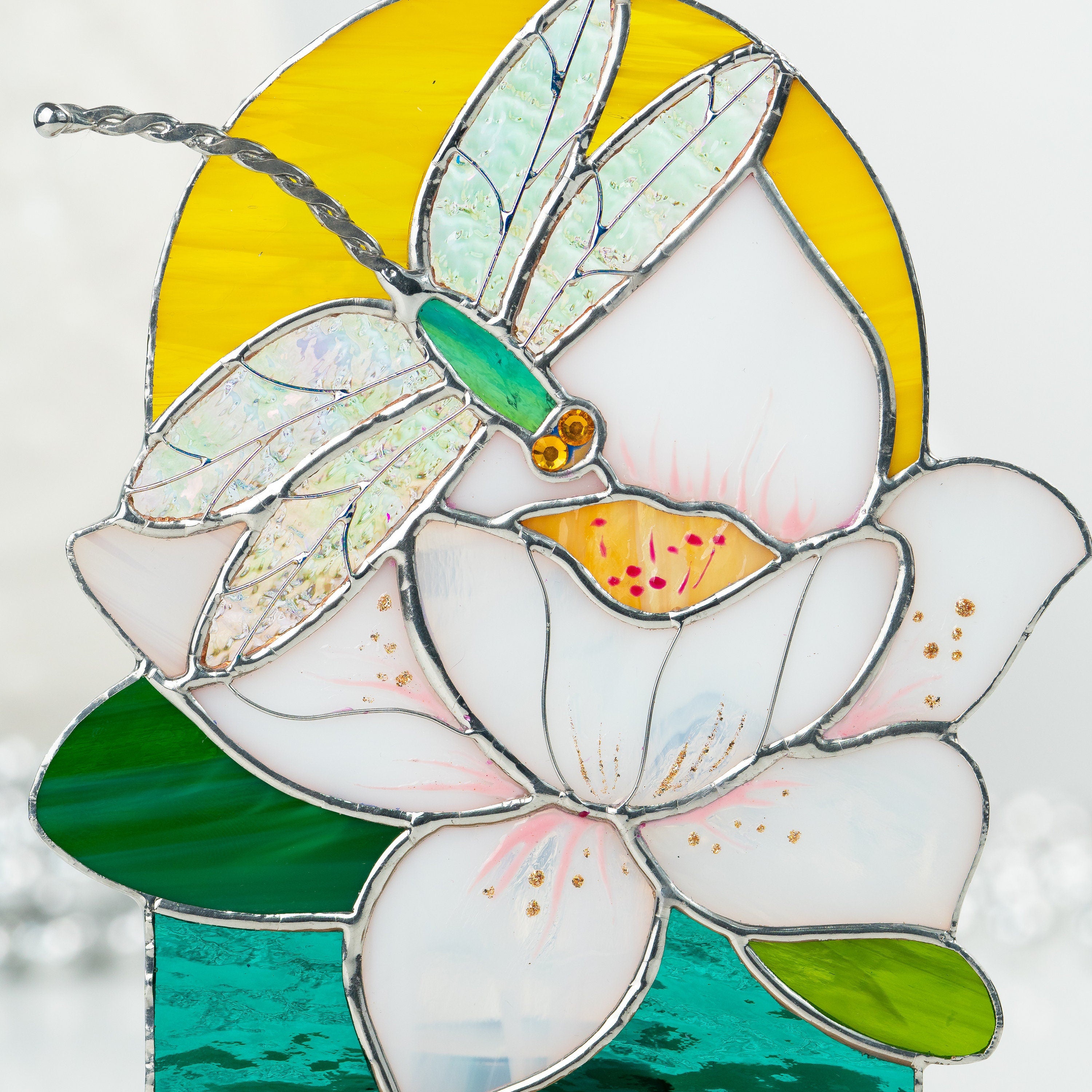 Dragonfly stained glass window wooden candle holder Daughter in law gift Custom stained glass flower suncatcher Dragonfly gifts