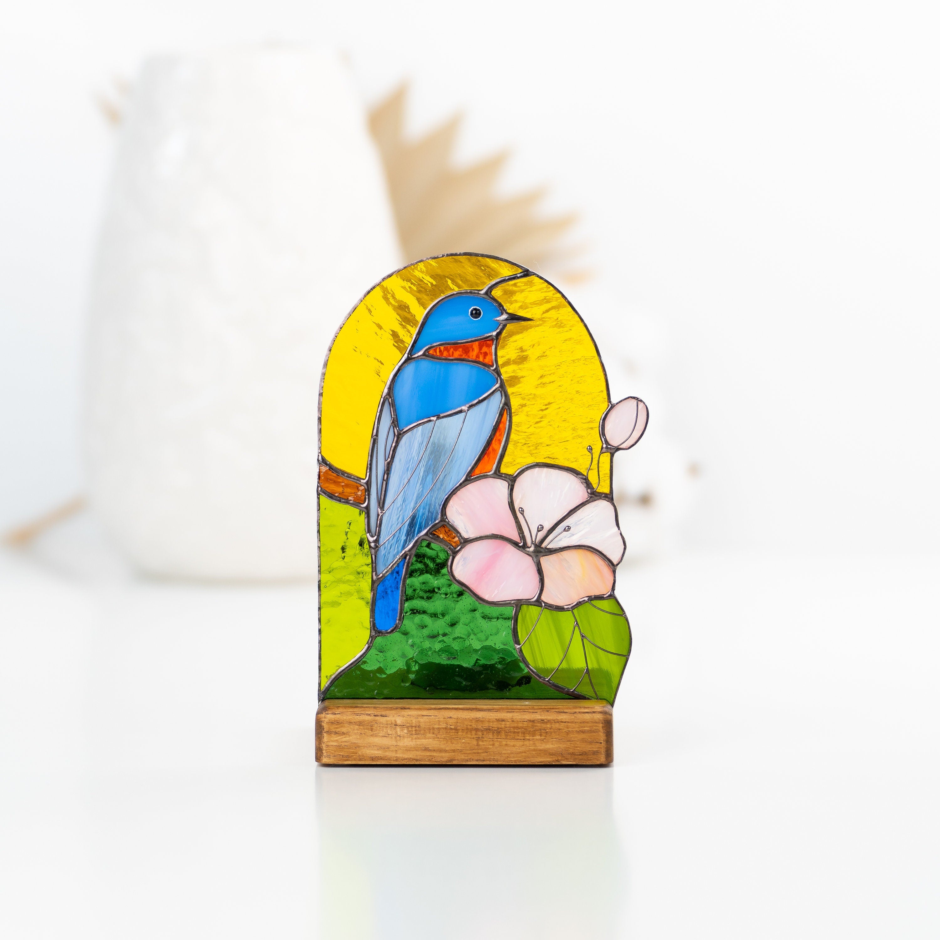 Bluebird stained glass panel House warming gifts new home New mom gift Stained glass candle holder Custom stained glass bird suncatcher