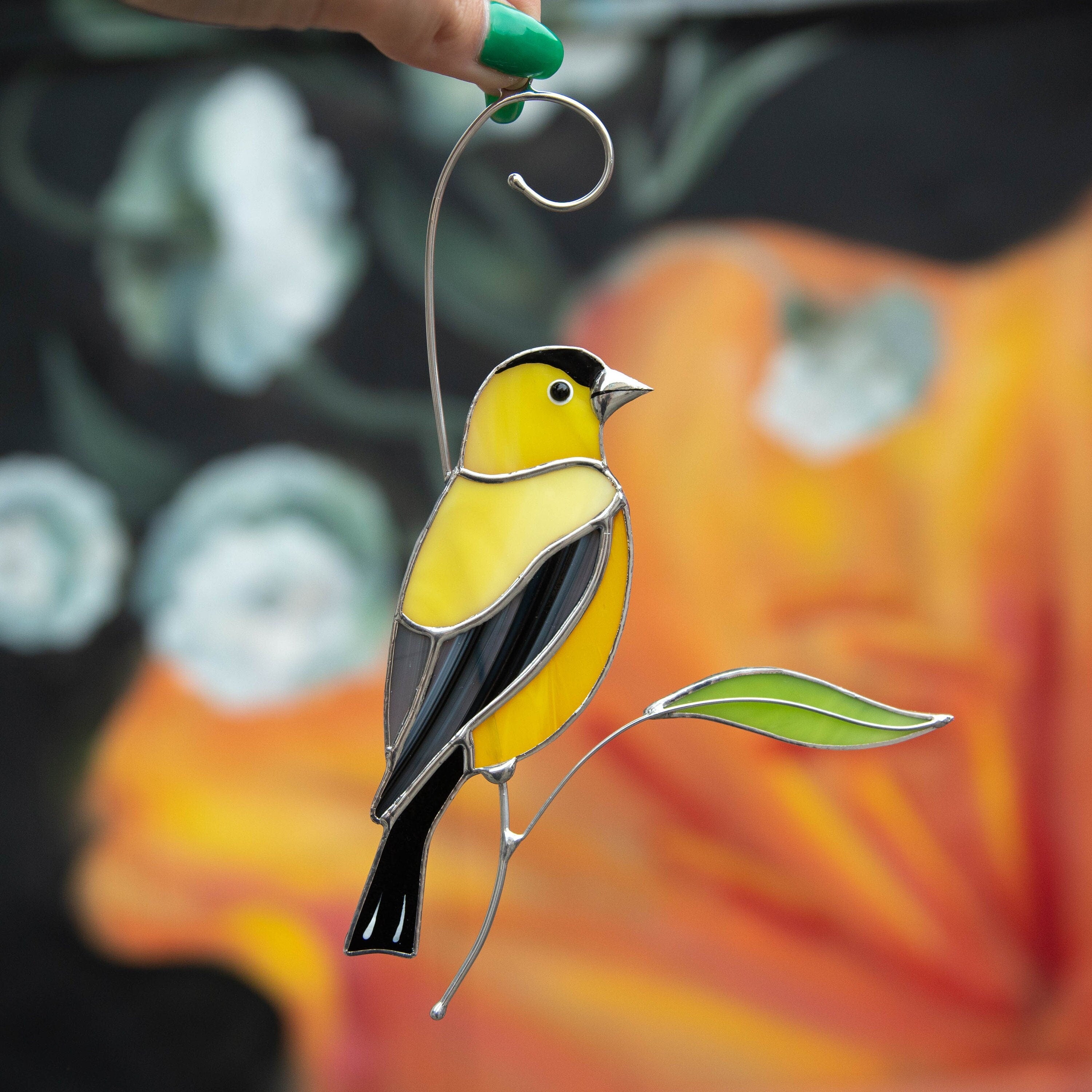 Goldfinch stained glass window hangings Unique gift for mom Custom stained glass bird art Bird lover gifts