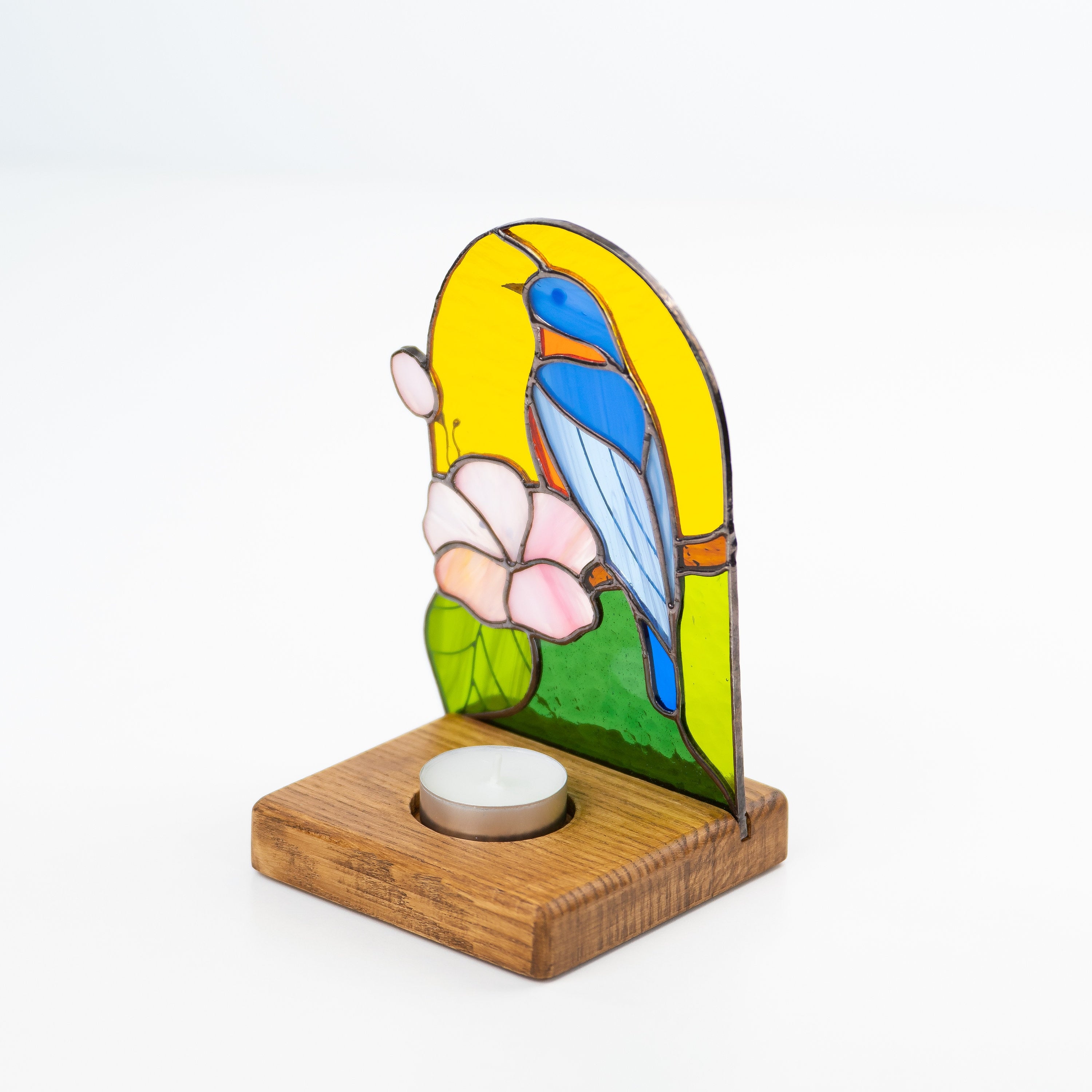 Bluebird stained glass panel House warming gifts new home New mom gift Stained glass candle holder Custom stained glass bird suncatcher
