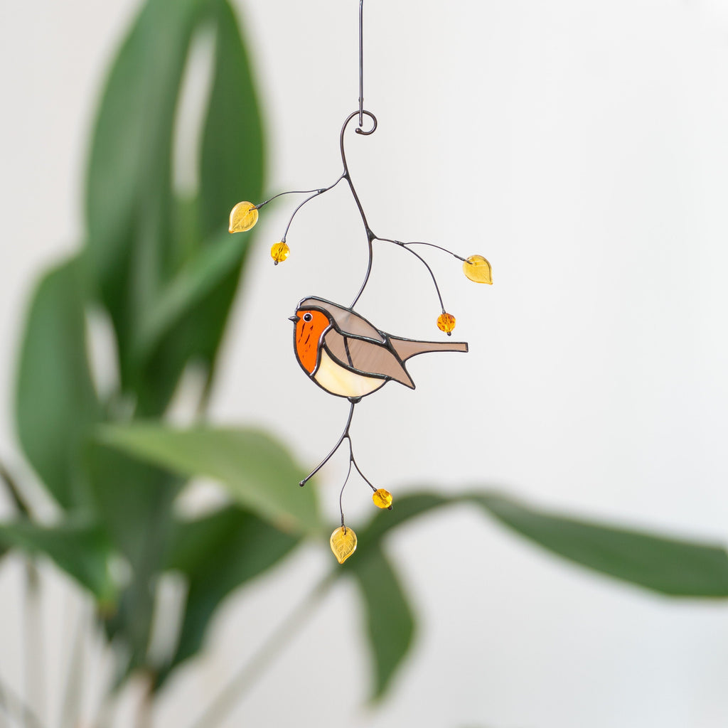 Christmas Robin stained glass bird Gift for bird lovers stained glass window hangings Mother in law gifts stained glass sun catcher