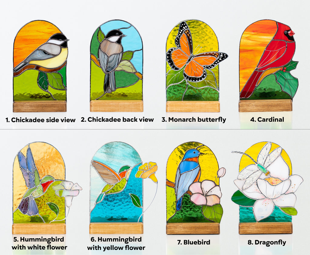 Dragonfly stained glass window wooden candle holder Daughter in law gift Custom stained glass flower suncatcher Dragonfly gifts
