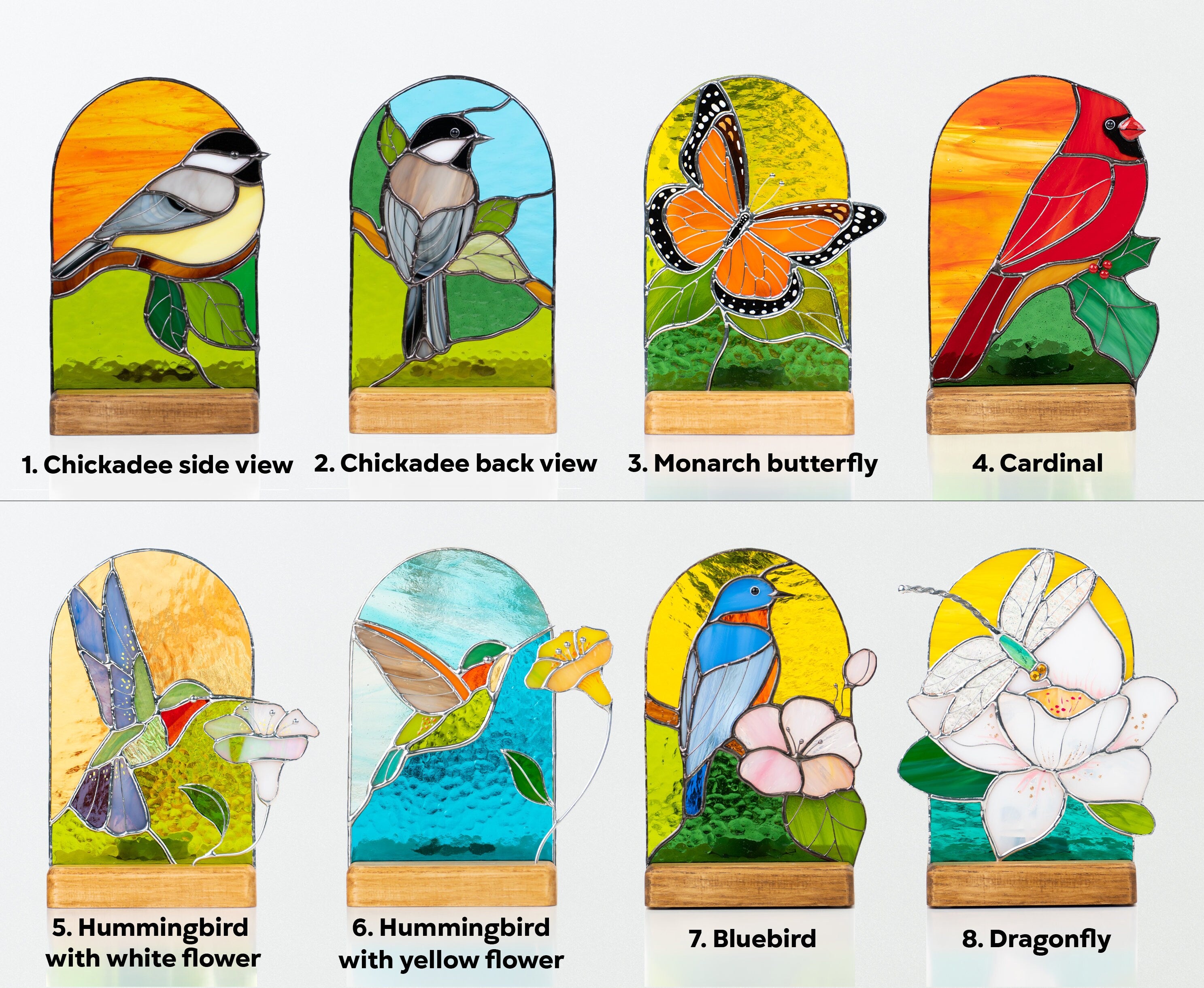 Dragonfly stained glass window wooden candle holder Daughter in law gift Custom stained glass flower suncatcher Dragonfly gifts