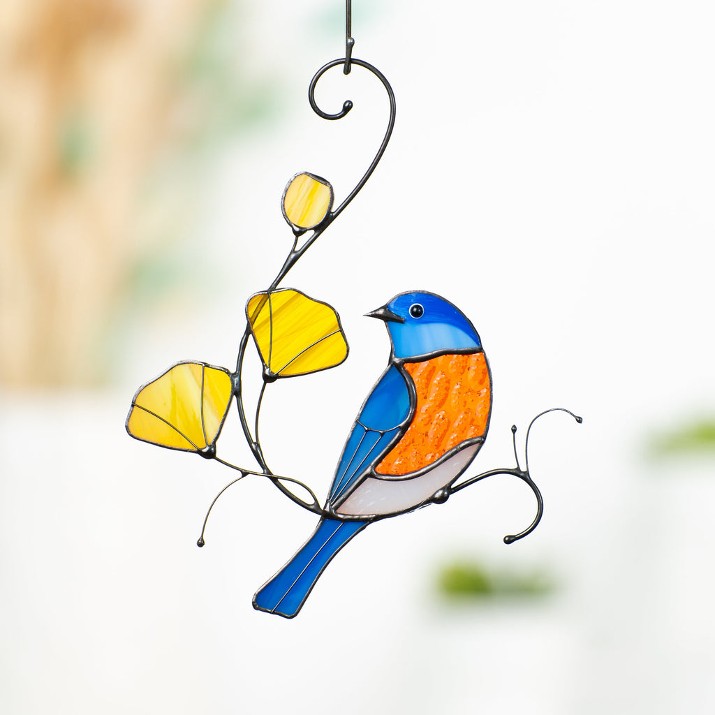 Stained glass bird suncatcher Grandparent gifts Eastern bluebird stained glass window hangings First mothers day gift