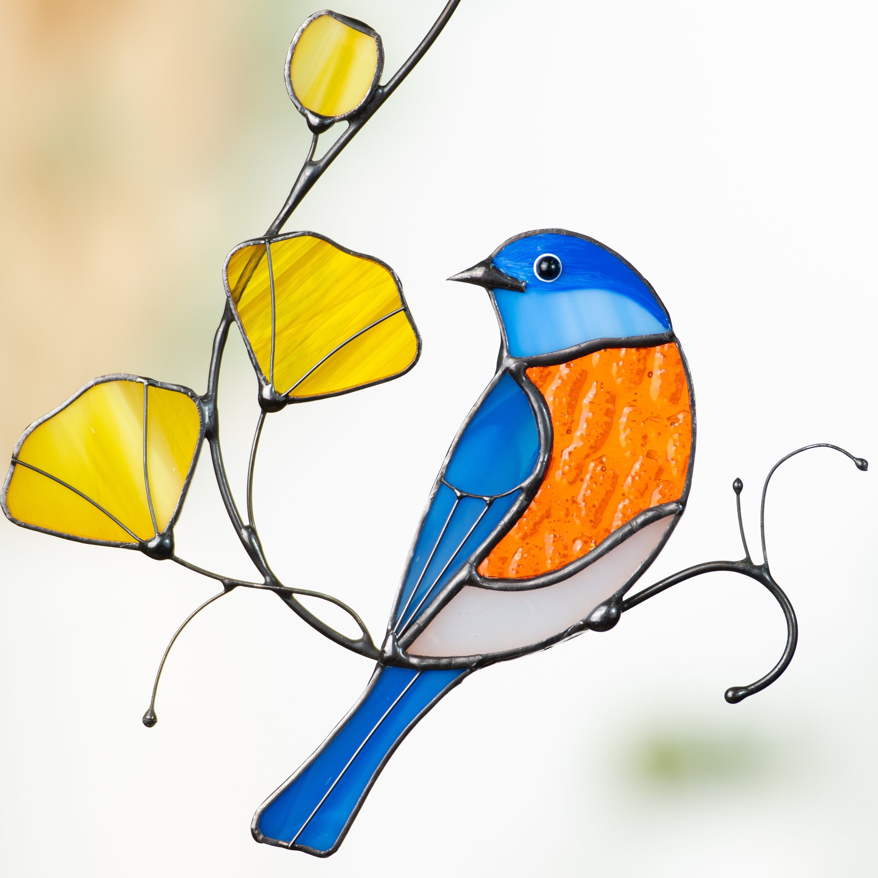Stained glass bird suncatcher Grandparent gifts Eastern bluebird stained glass window hangings First mothers day gift