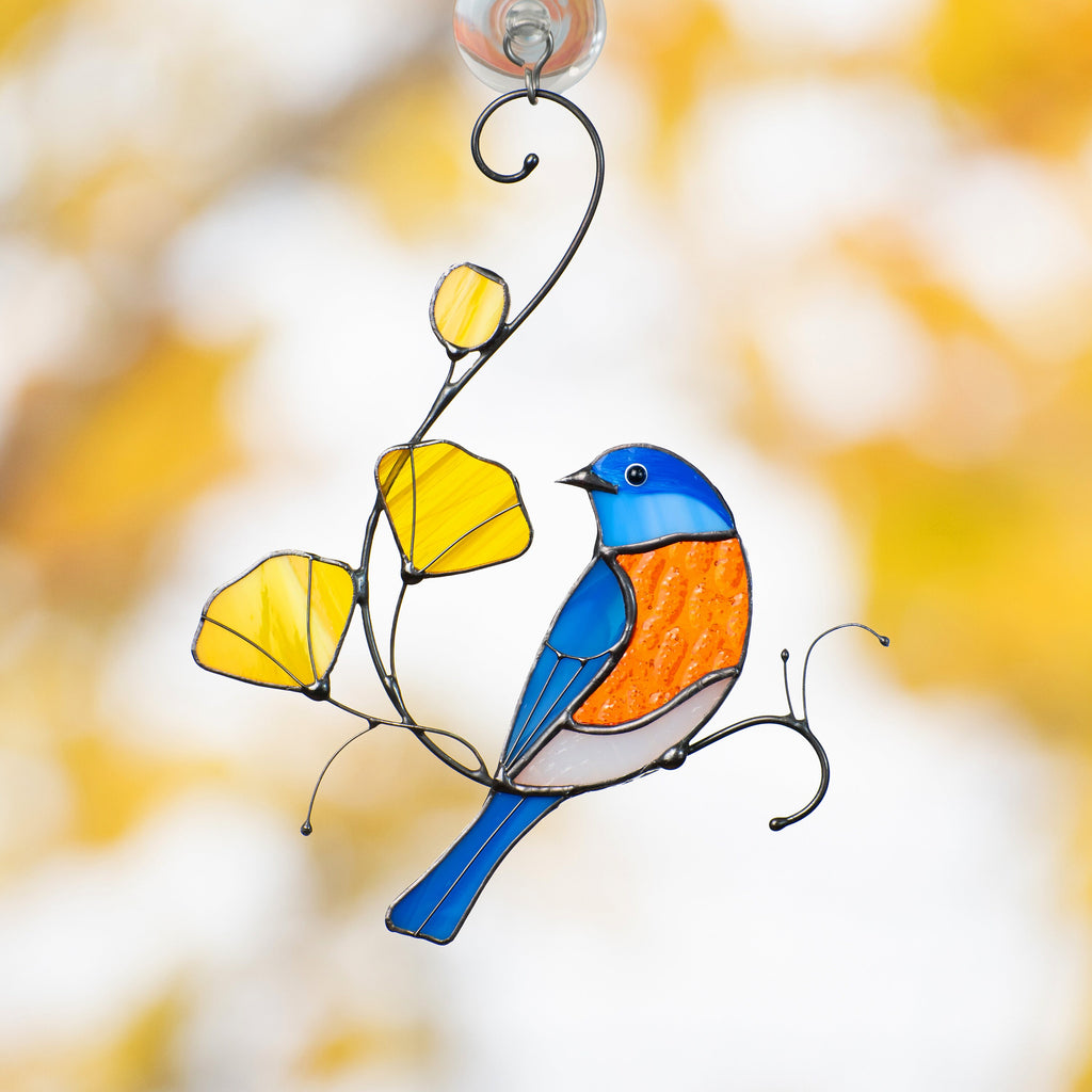 Stained glass bird suncatcher Grandparent gifts Eastern bluebird stained glass window hangings First mothers day gift