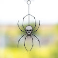Spider stained glass window hangings Halloween stained glass suncatcher Human skull horror decor Halloween gifts