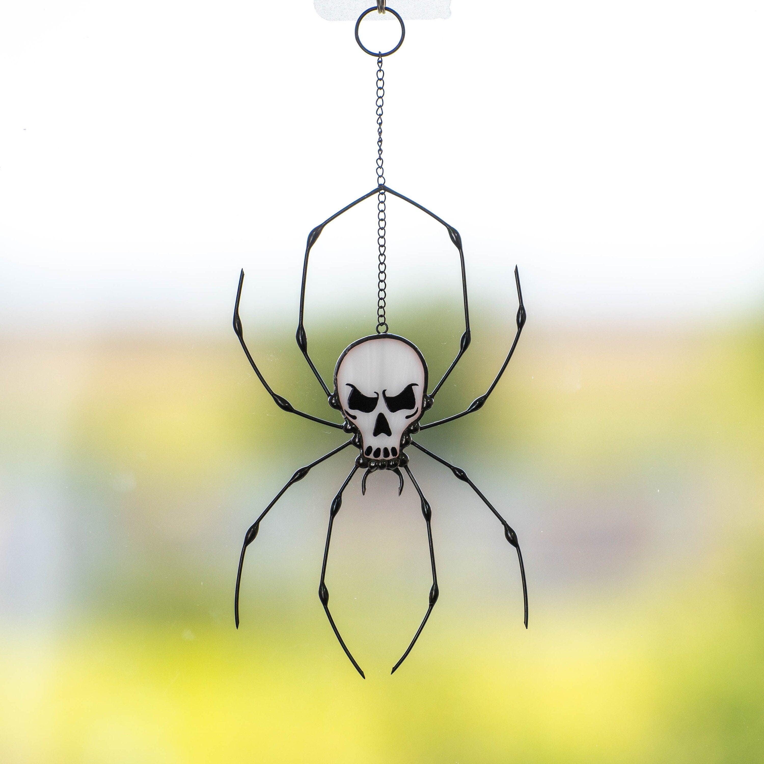 Spider stained glass window hangings Halloween stained glass suncatcher Human skull horror decor Halloween gifts
