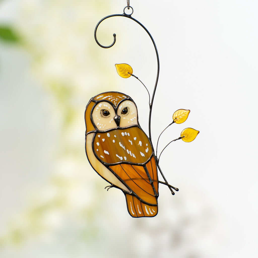 Owl ornament stained glass window hangings Godfather gift Stained glass bird suncatcher Custom stained glass barn owl figurine