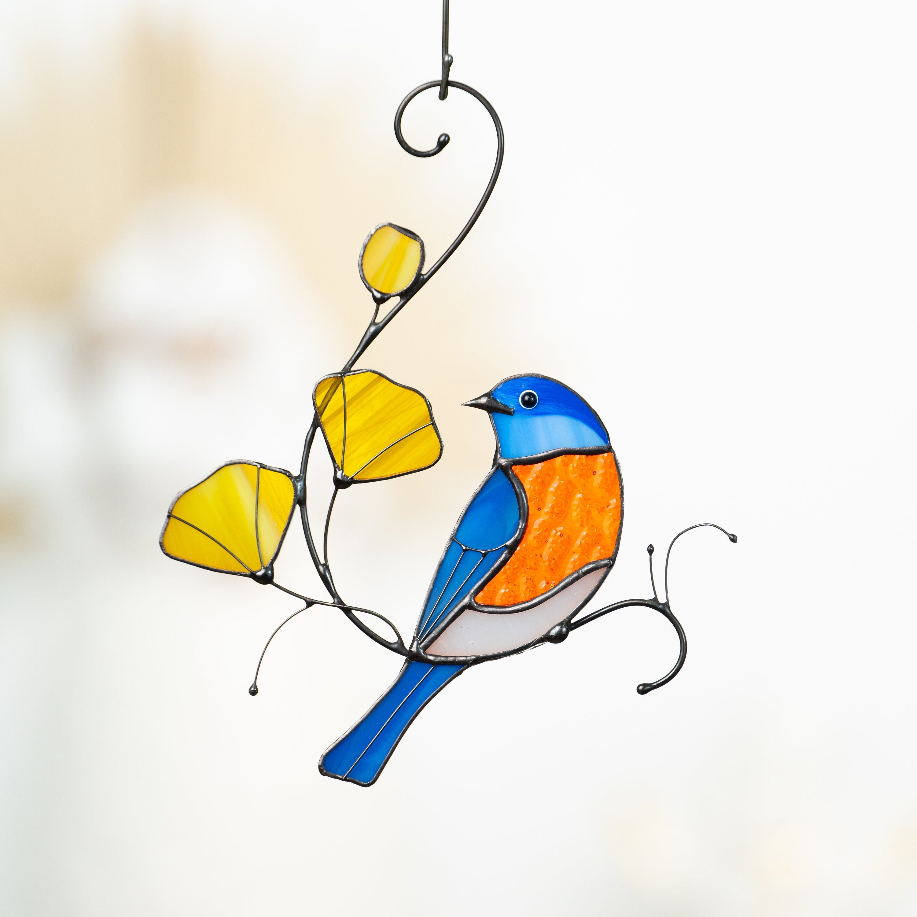 Stained glass bird suncatcher Grandparent gifts Eastern bluebird stained glass window hangings First mothers day gift