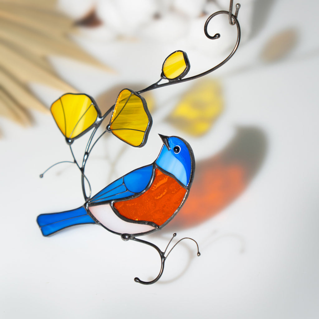 Stained glass bird suncatcher Grandparent gifts Eastern bluebird stained glass window hangings First mothers day gift