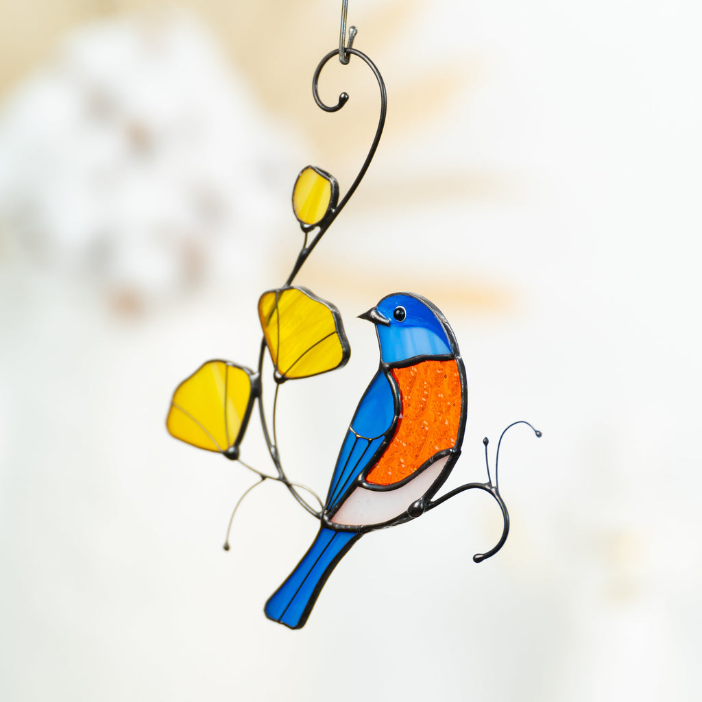Stained glass bird suncatcher Grandparent gifts Eastern bluebird stained glass window hangings First mothers day gift