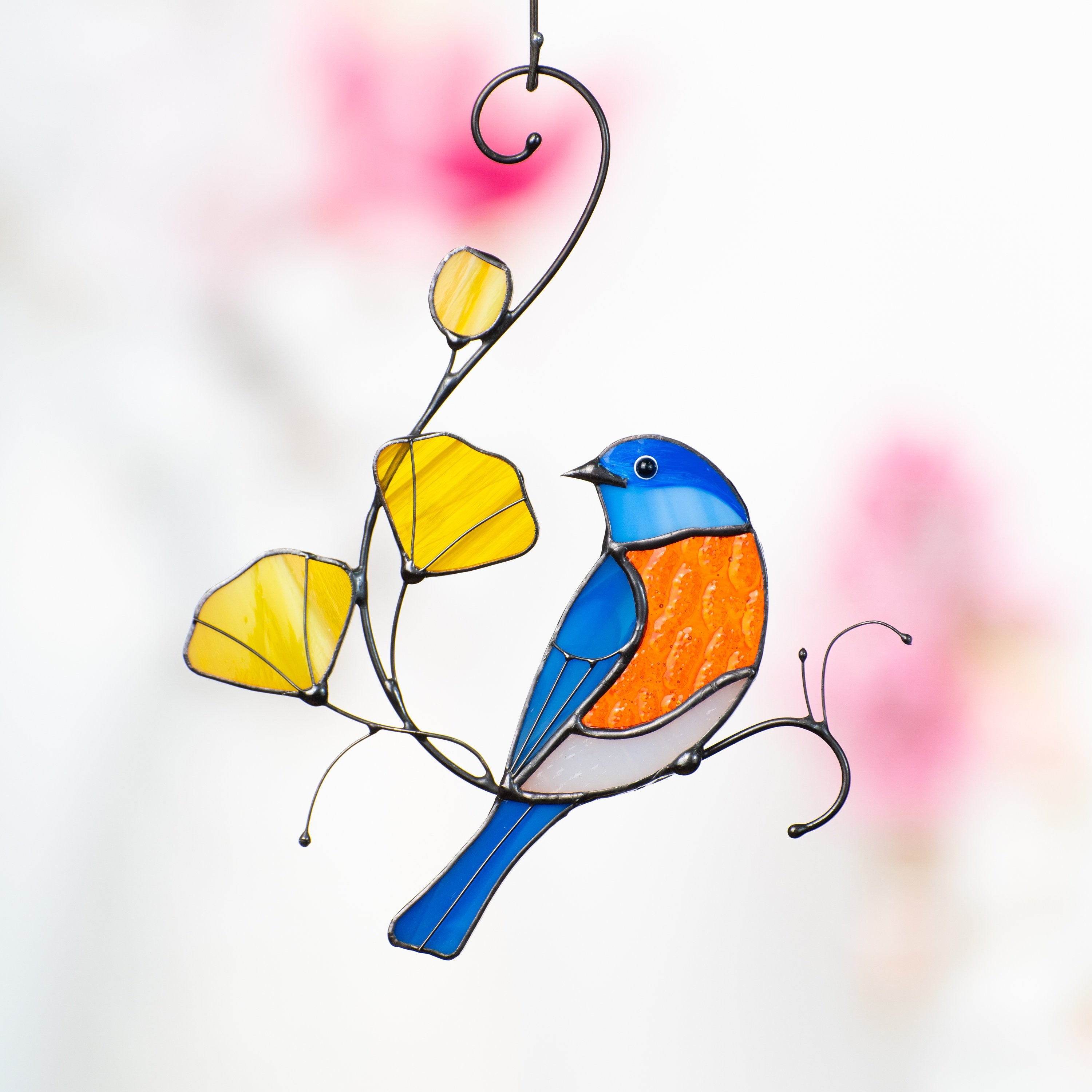 Stained glass bird suncatcher Grandparent gifts Eastern bluebird stained glass window hangings First mothers day gift