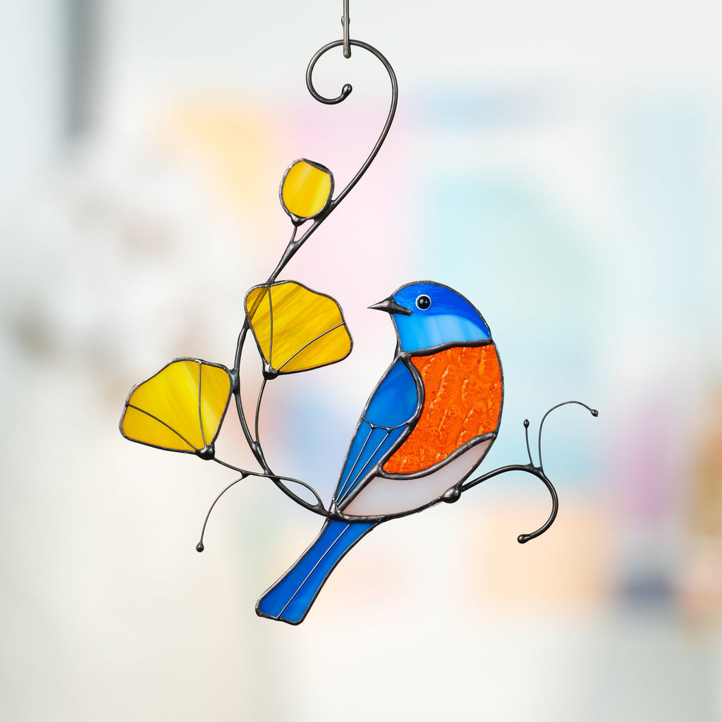 Stained glass bird suncatcher Grandparent gifts Eastern bluebird stained glass window hangings First mothers day gift