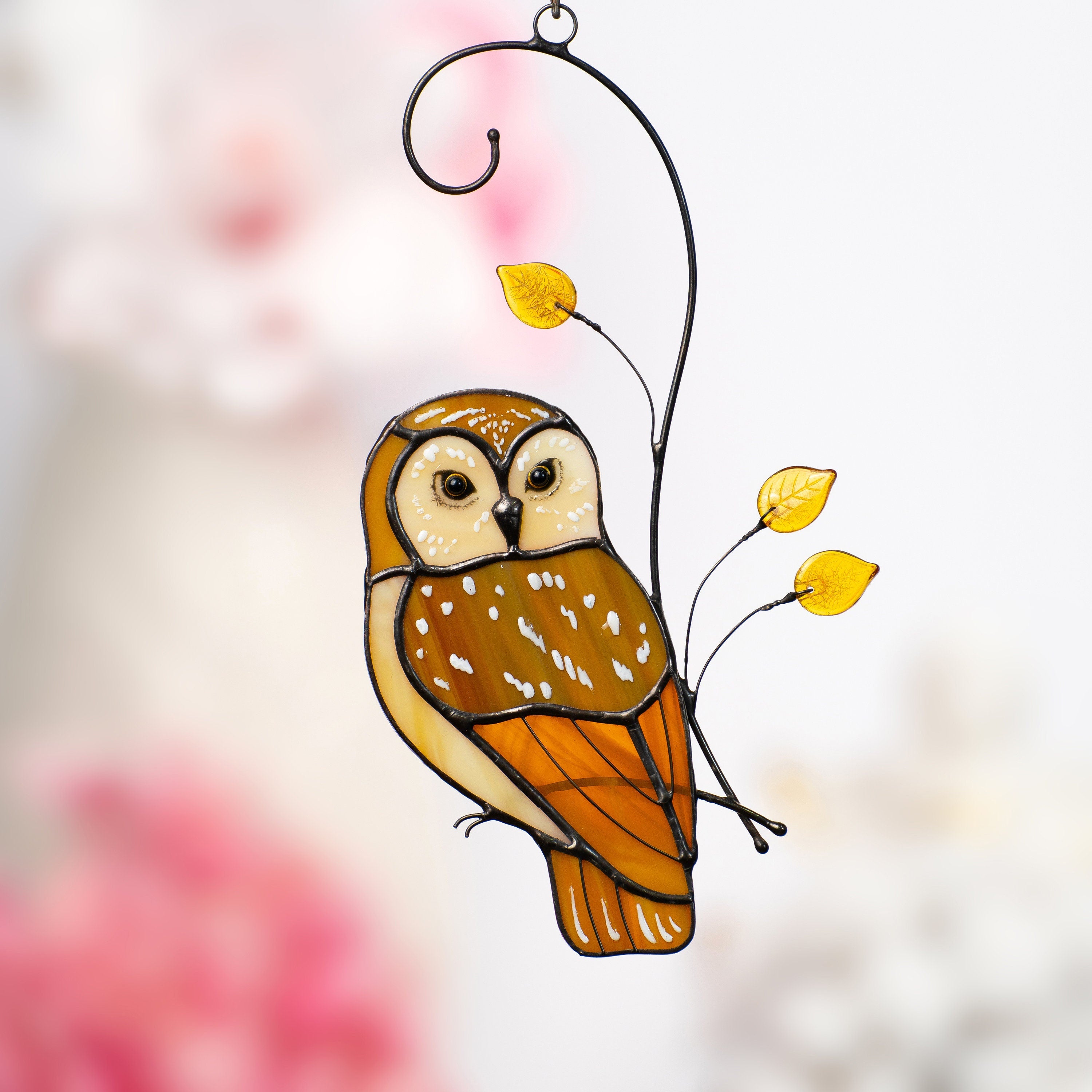 Owl ornament stained glass window hangings Godfather gift Stained glass bird suncatcher Custom stained glass barn owl figurine