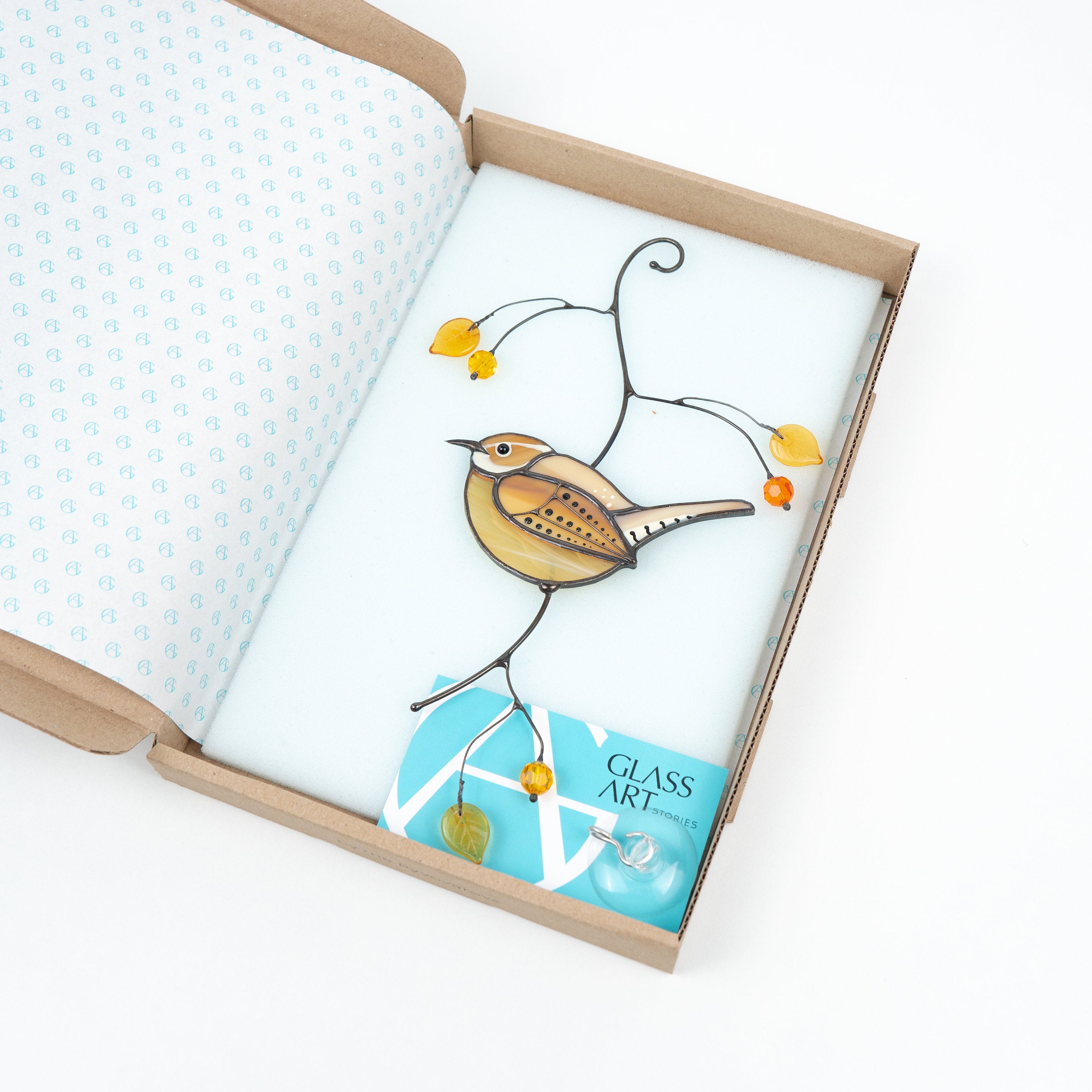 Carolina Wren stained glass bird suncatcher Mother in law gifts Custom stained glass window hangings House warming gifts new home