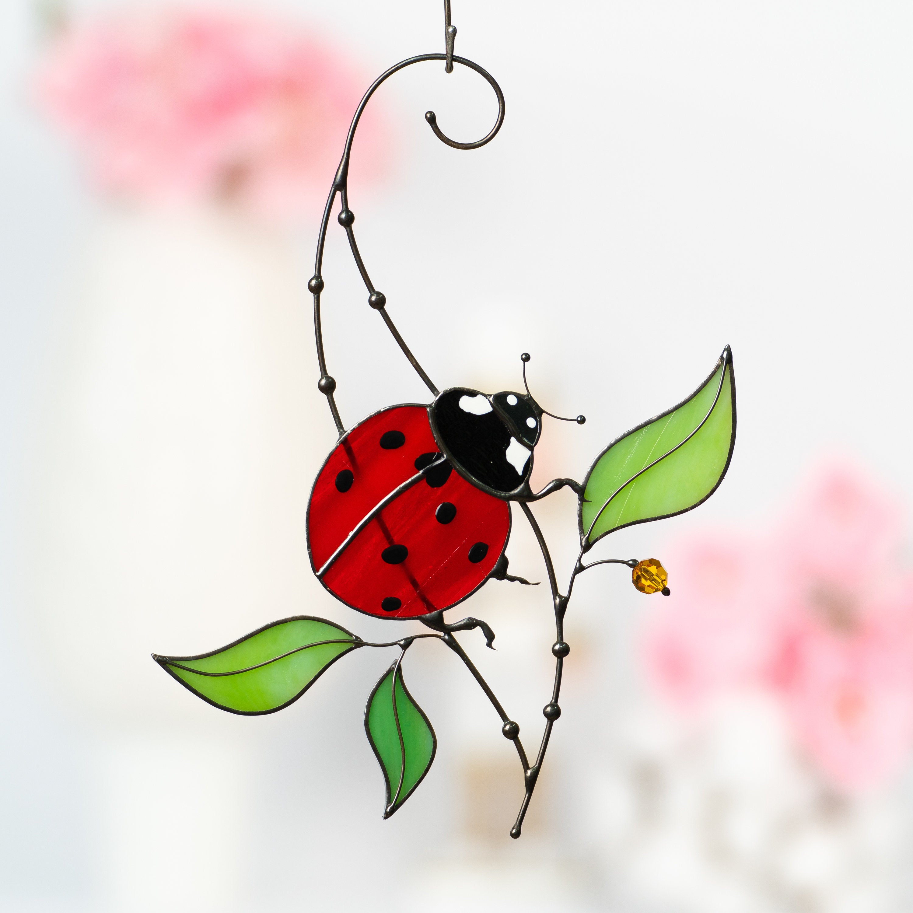 Ladybug gifts stained glass window hangings New mom gift Custom stained glass miraculous ladybug Wall art ladybug