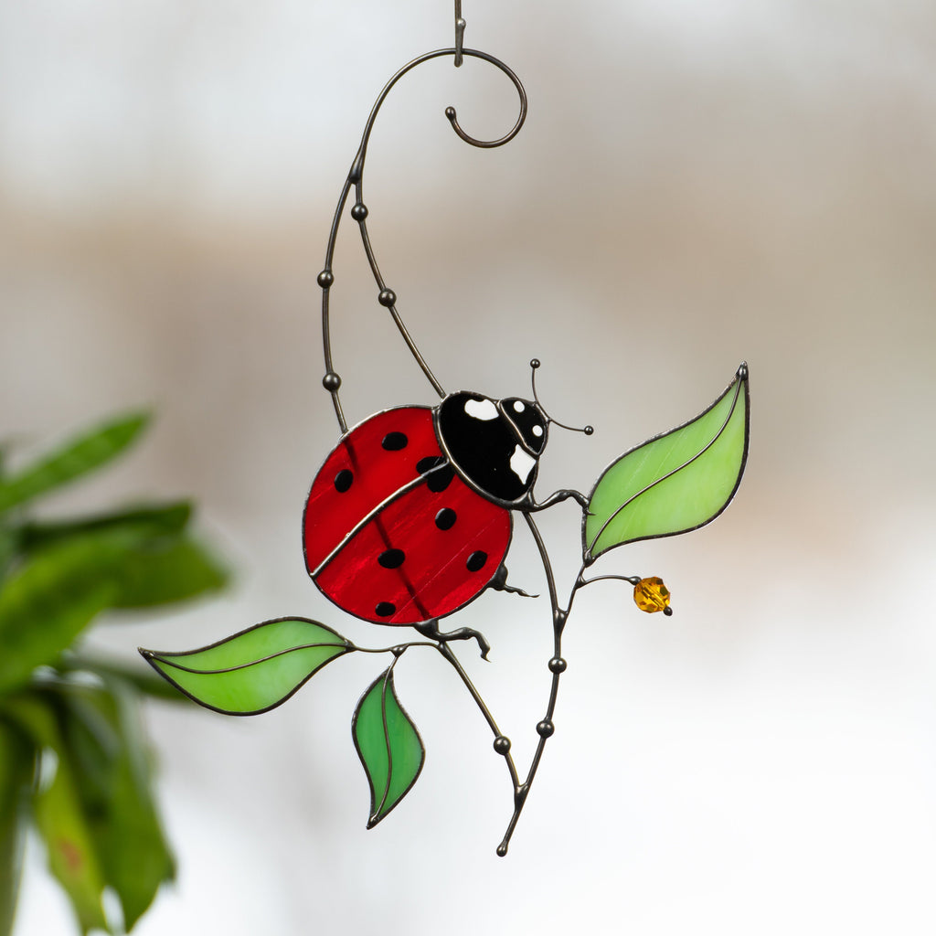 Ladybug gifts stained glass window hangings New mom gift Custom stained glass miraculous ladybug Wall art ladybug