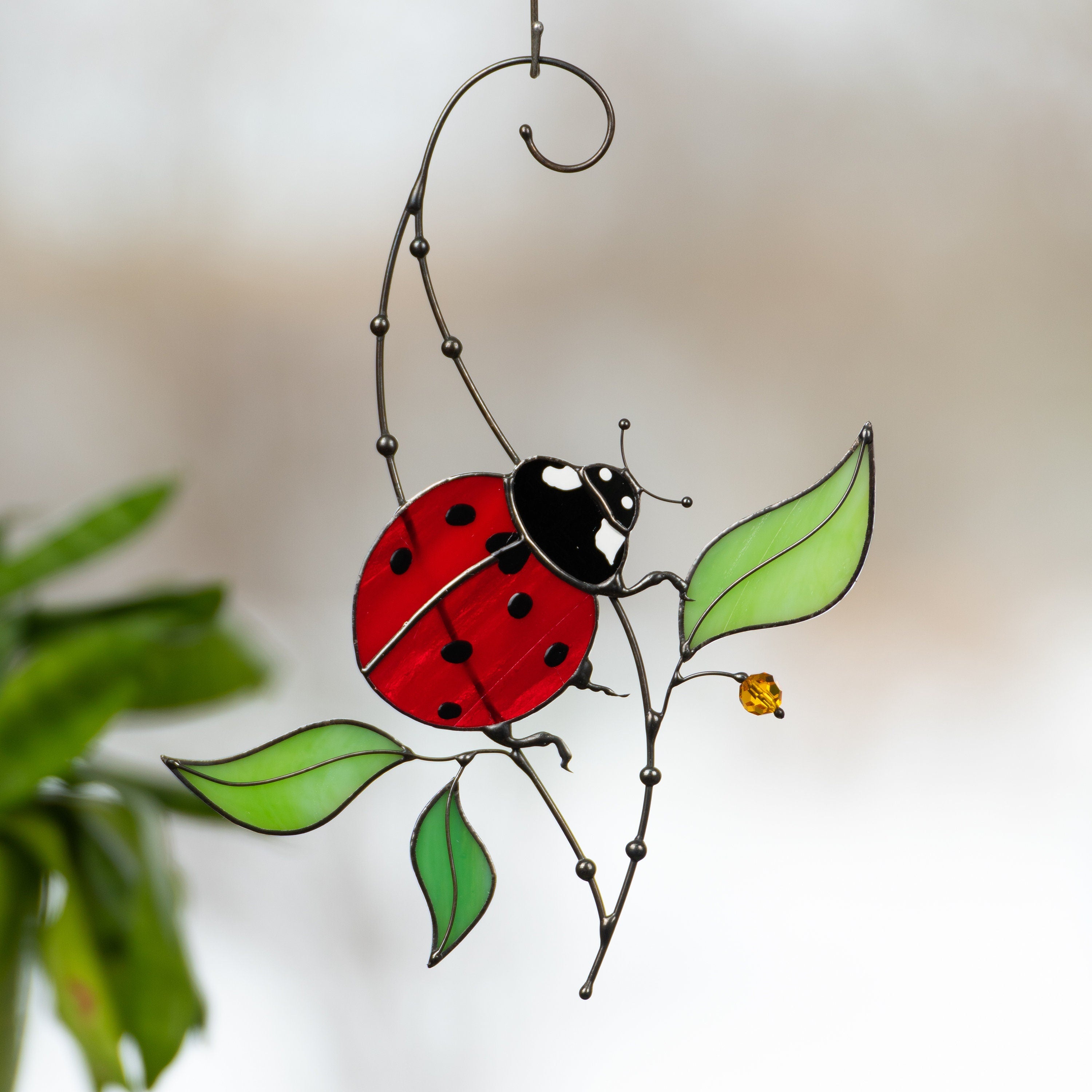 Ladybug gifts stained glass window hangings New mom gift Custom stained glass miraculous ladybug Wall art ladybug