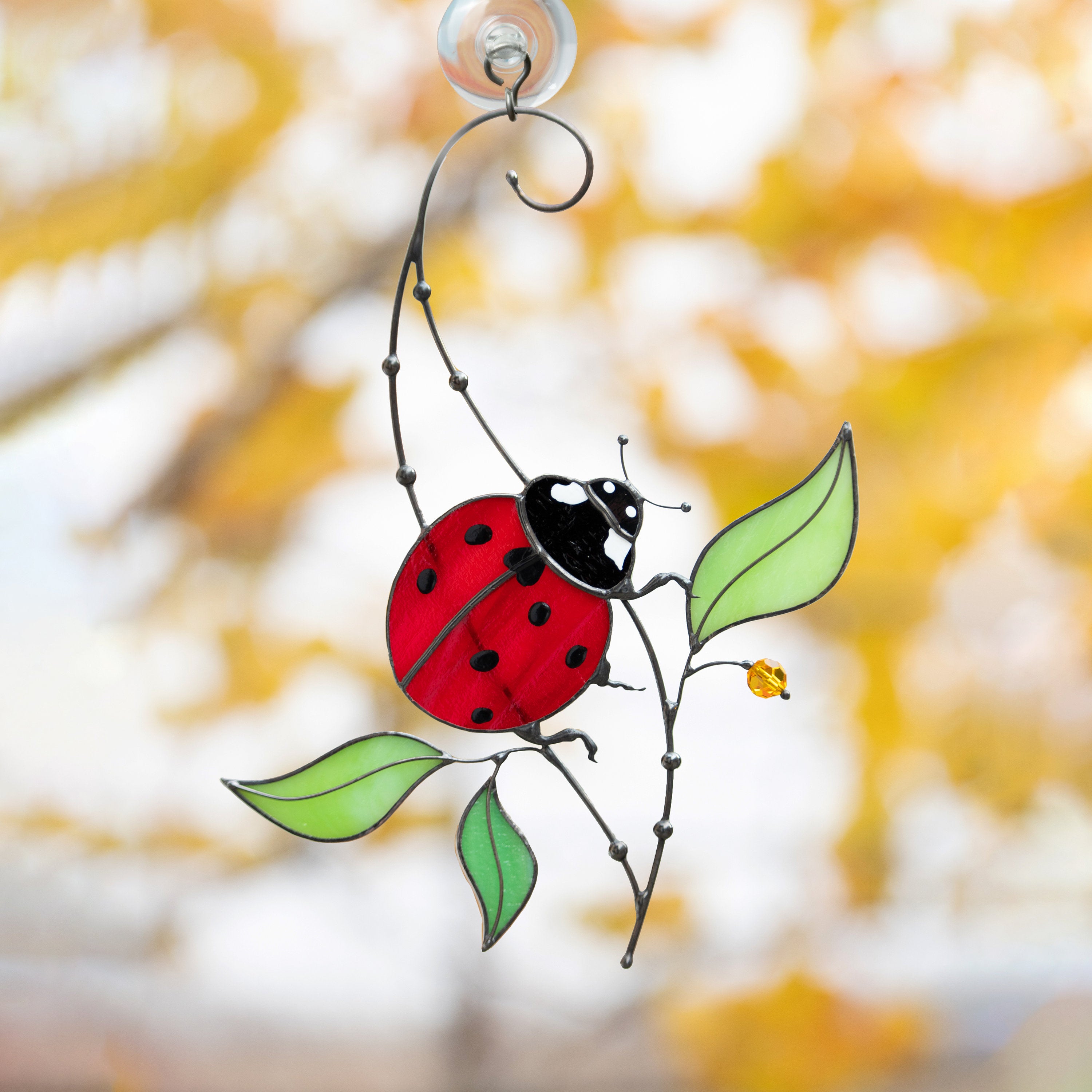 Ladybug gifts stained glass window hangings New mom gift Custom stained glass miraculous ladybug Wall art ladybug