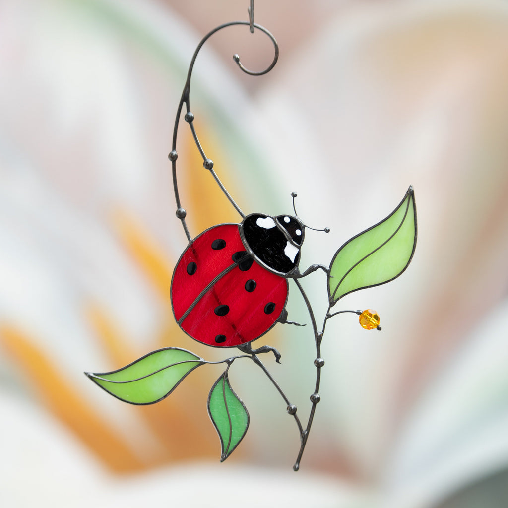 Ladybug gifts stained glass window hangings New mom gift Custom stained glass miraculous ladybug Wall art ladybug