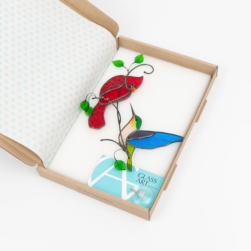Stained glass cardinal suncatcher Fathers day gifts Hummingbird stained glass window hangings Stained glass cardinal memorial ornament
