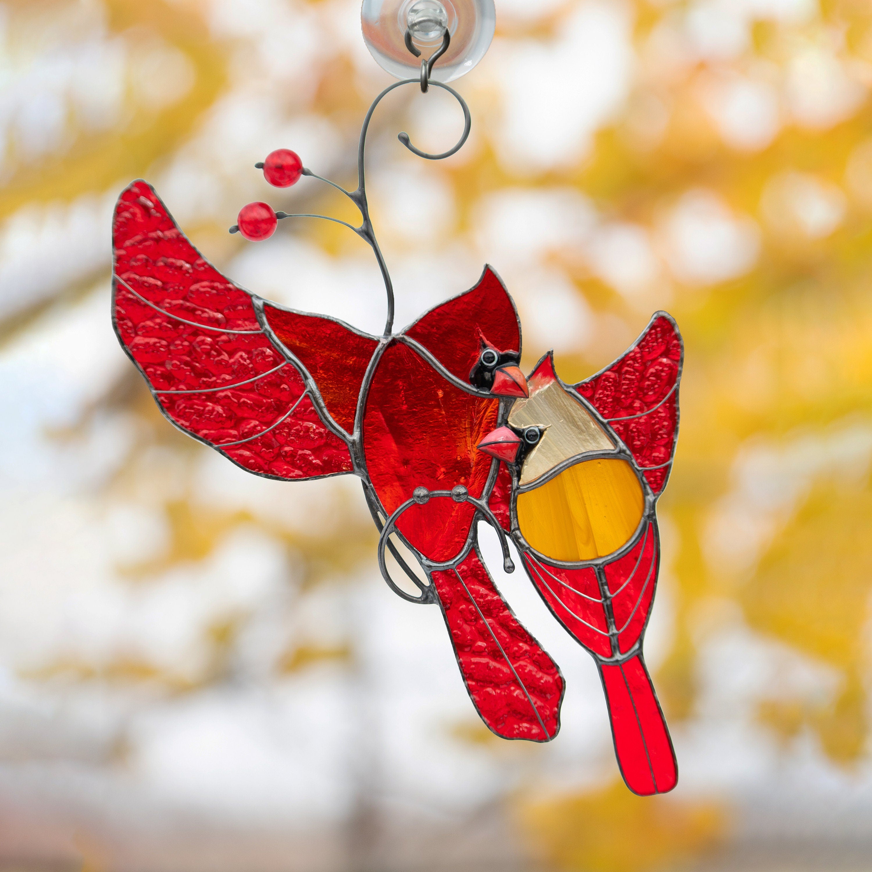 Stained glass bird suncatcher New Mom Gift Cardinal memorial ornament stained glass window hangings Stained glass bird artwork