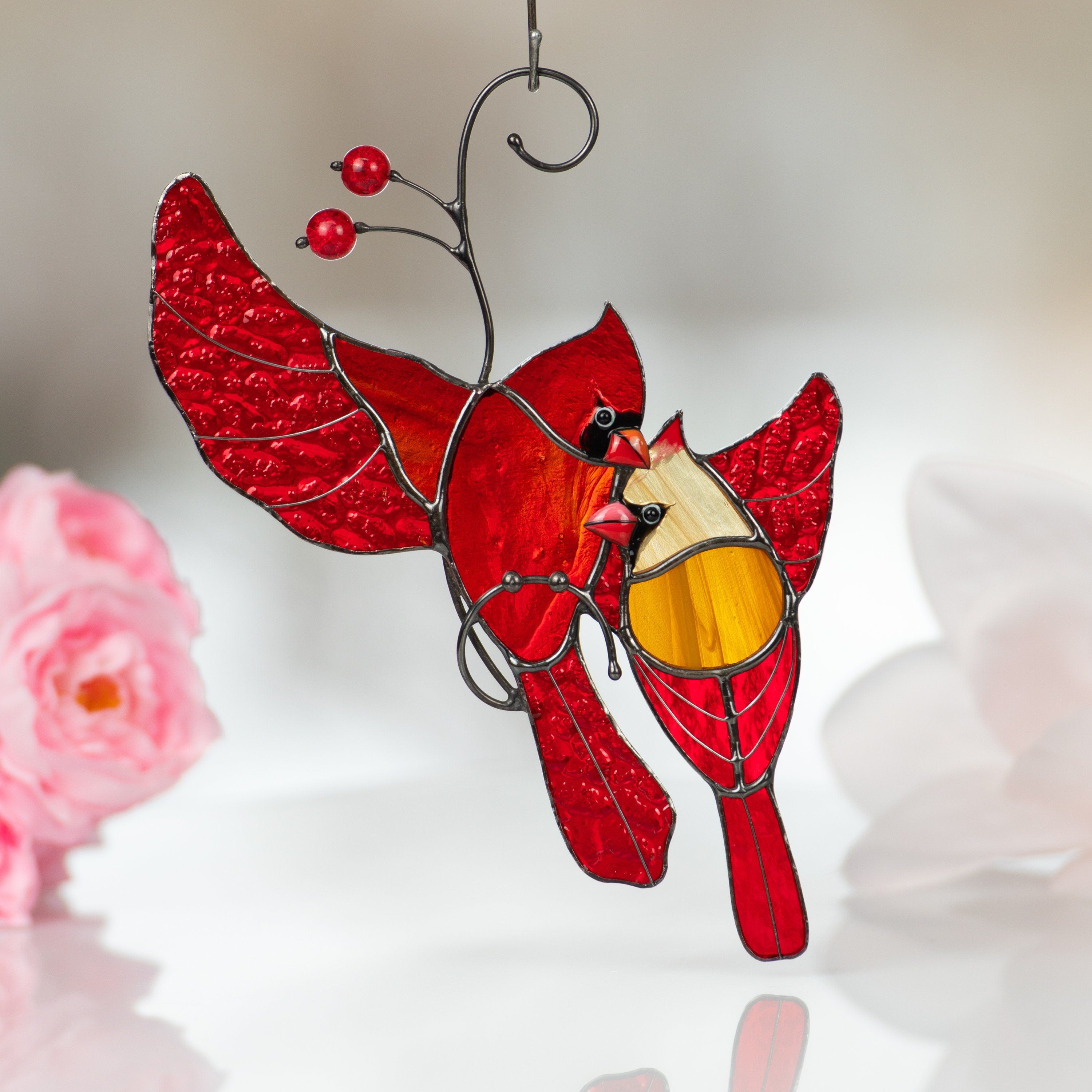 Stained glass bird suncatcher New Mom Gift Cardinal memorial ornament stained glass window hangings Stained glass bird artwork