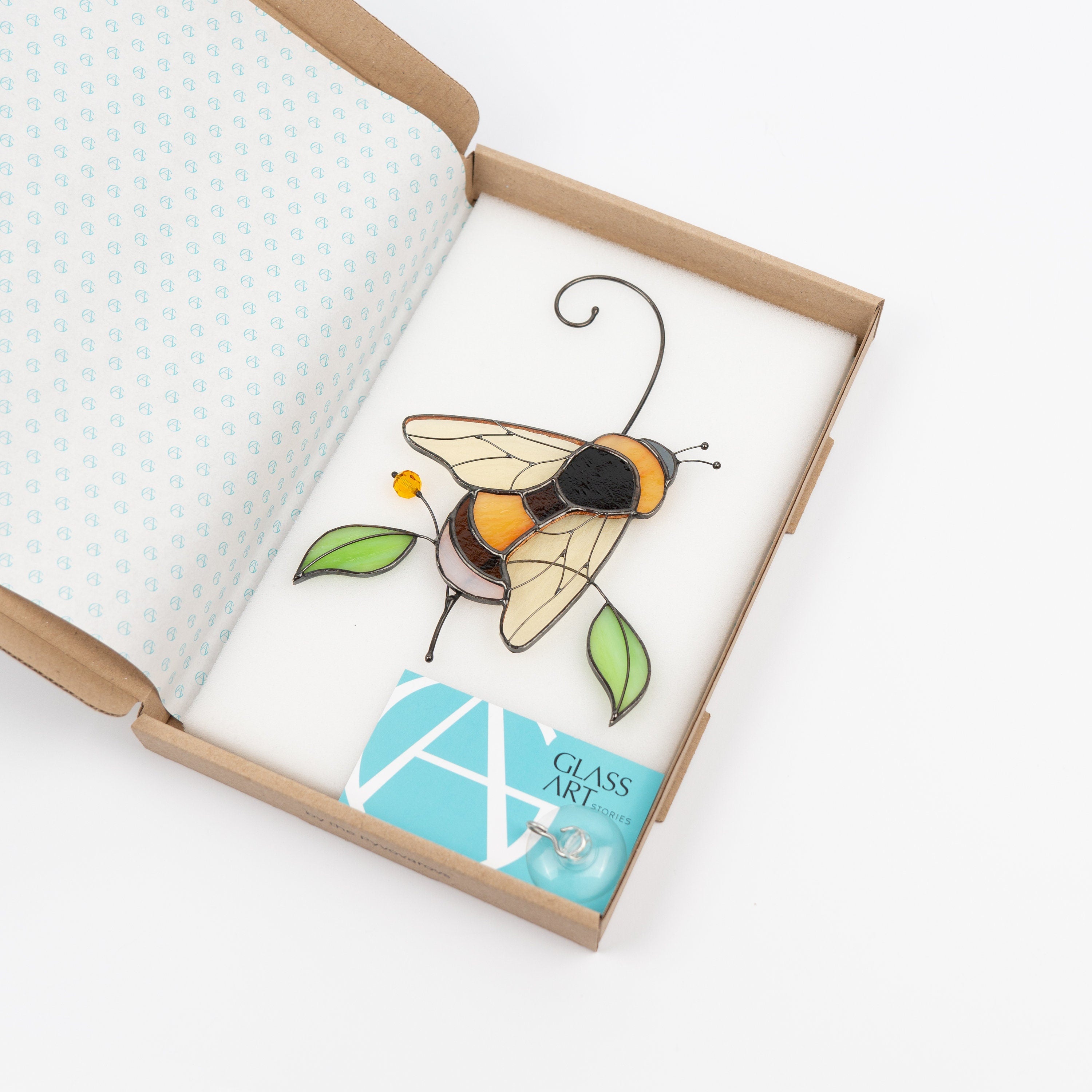 Stained glass bee Custom stained glass window hangings Gift for grandma Modern stained glass suncatcher Glass bumble bee