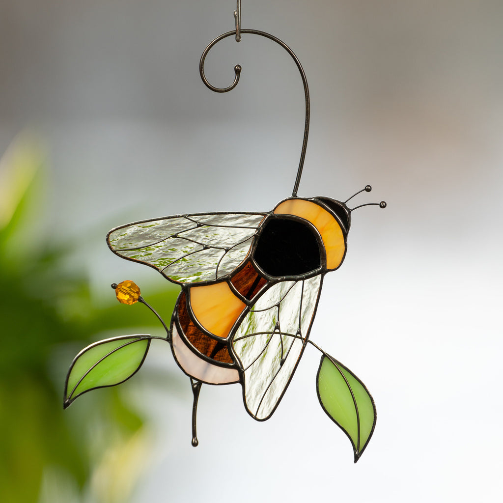 Stained glass bee Custom stained glass window hangings Gift for grandma Modern stained glass suncatcher Glass bumble bee