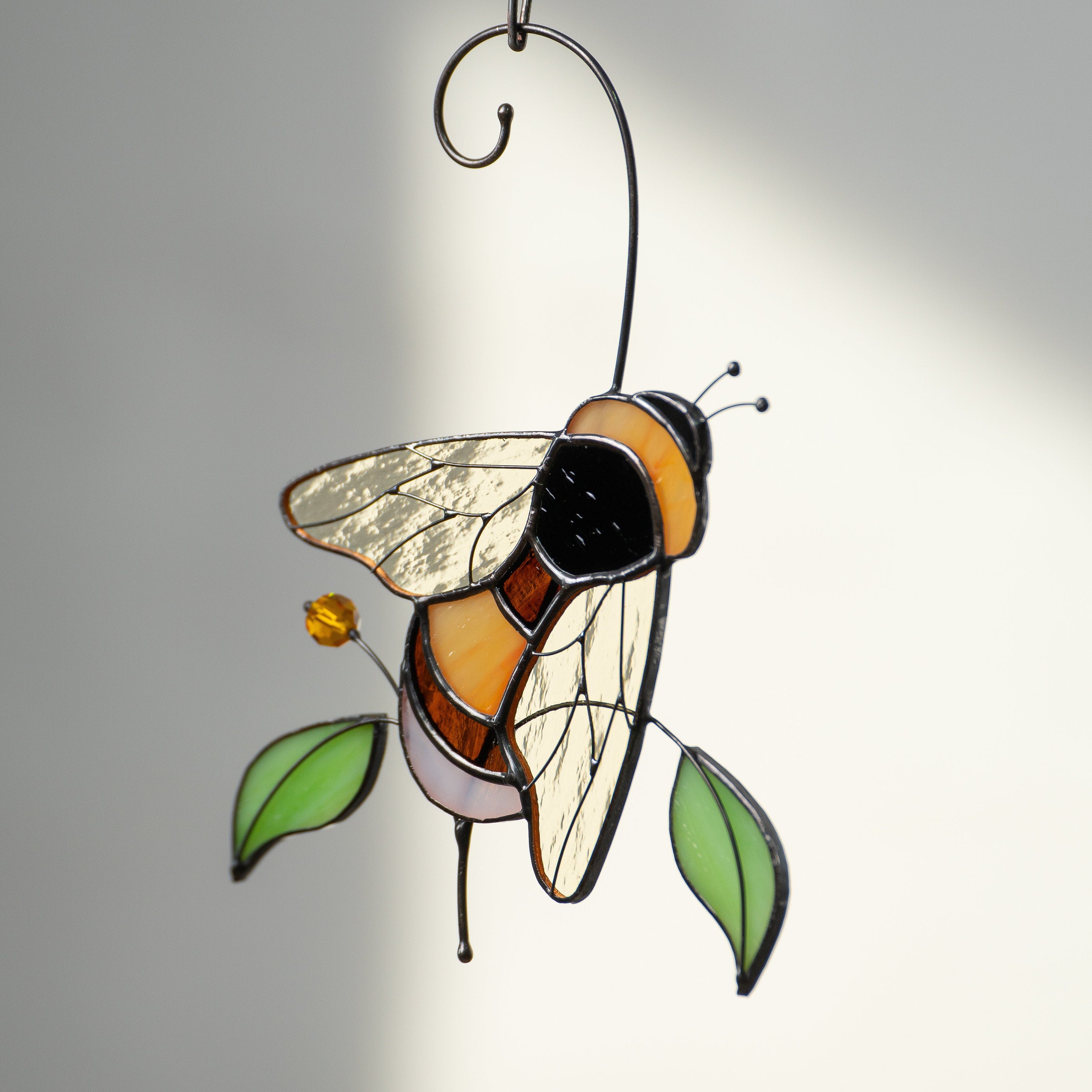 Stained glass bee Custom stained glass window hangings Gift for grandma Modern stained glass suncatcher Glass bumble bee
