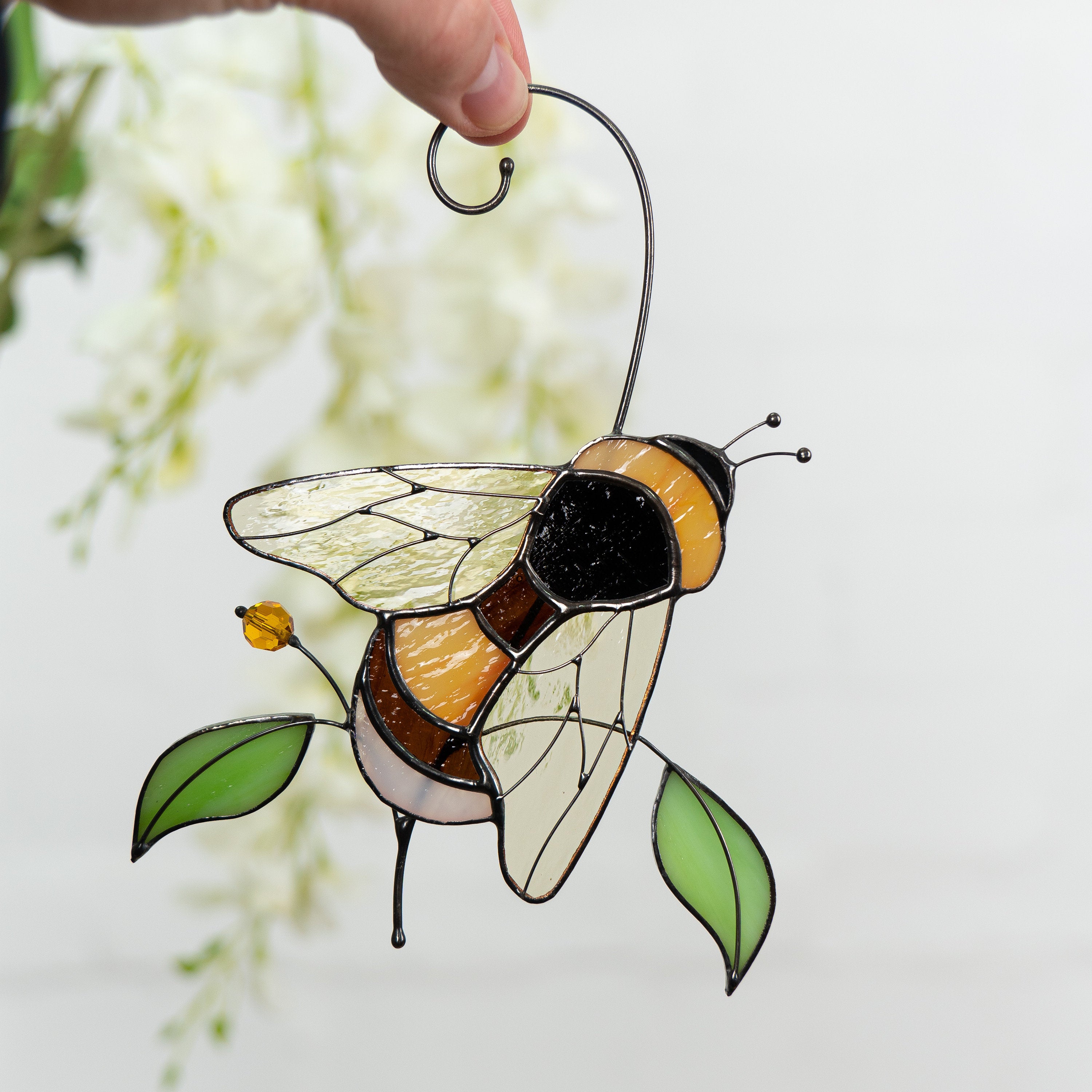 Stained glass bee Custom stained glass window hangings Gift for grandma Modern stained glass suncatcher Glass bumble bee